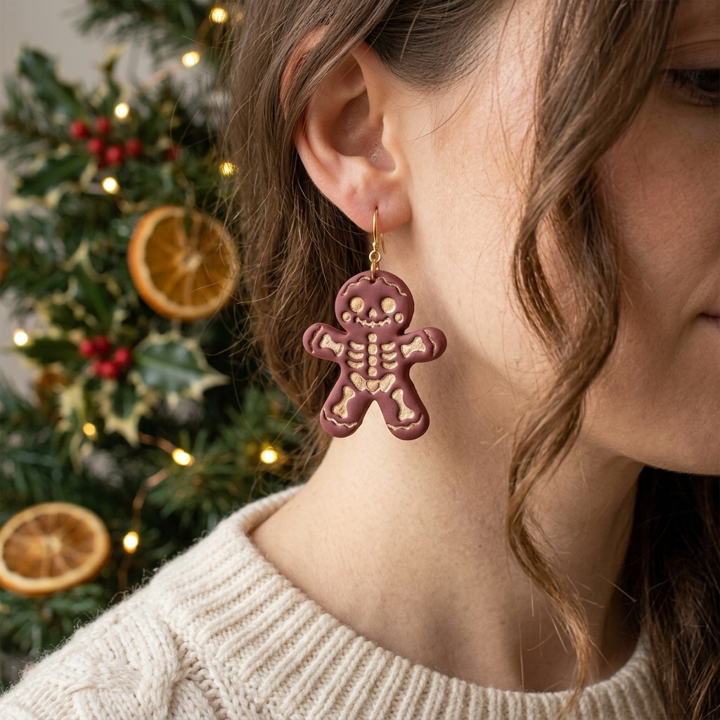Gingerbread Skeleton Polymer Clay Cutter | Funny Christmas Earring Tool