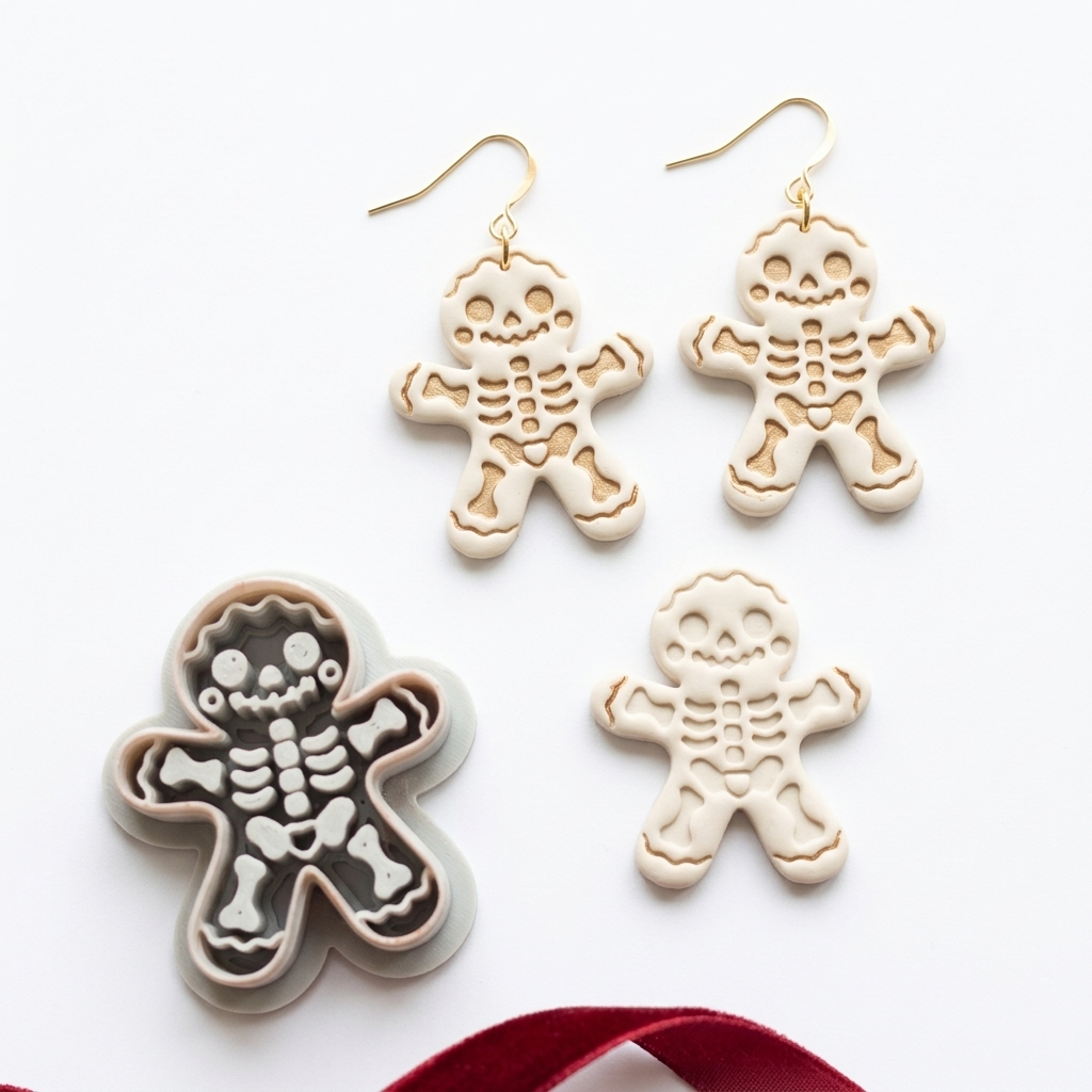 Gingerbread Skeleton Polymer Clay Cutter | Funny Christmas Earring Tool