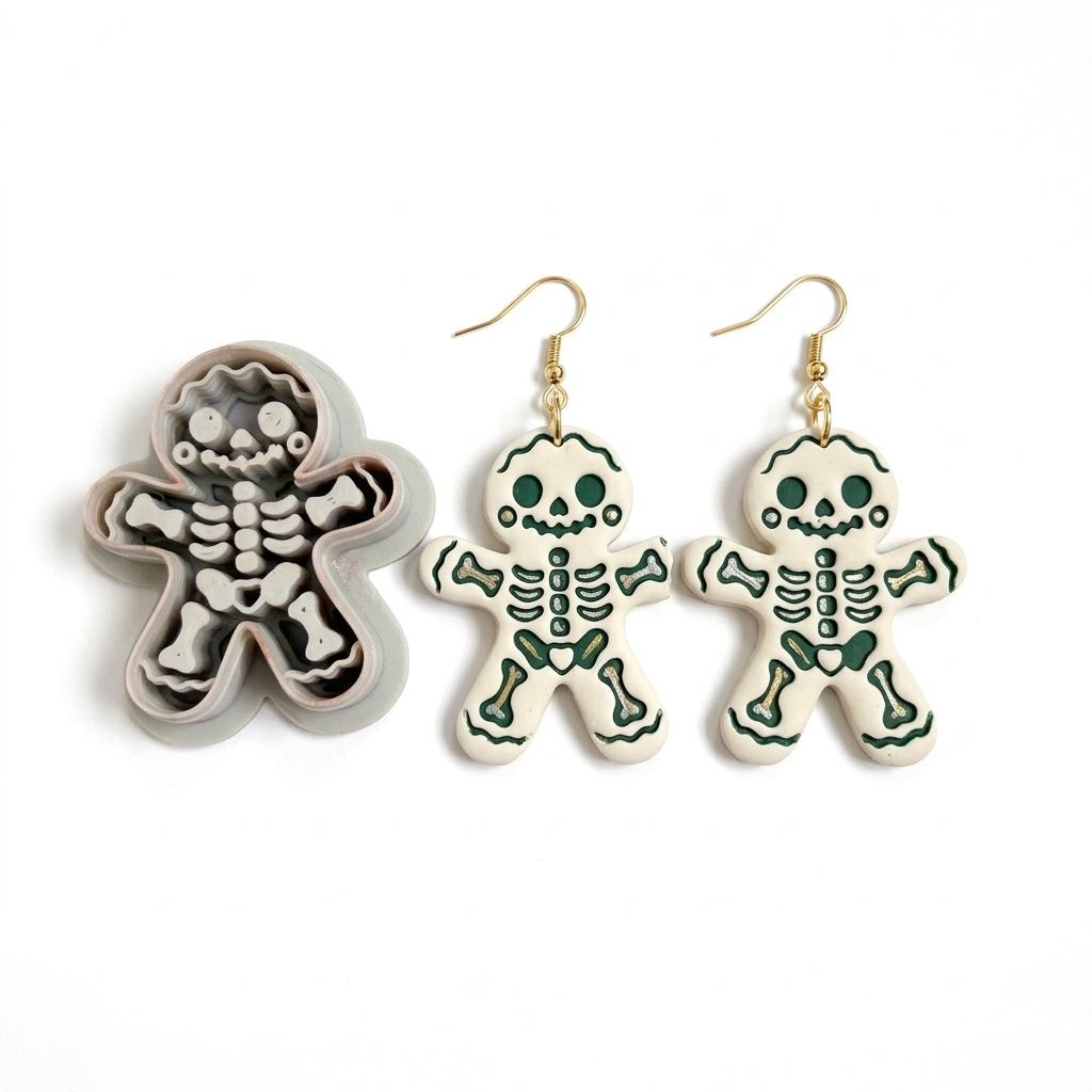 Gingerbread Skeleton Polymer Clay Cutter | Funny Christmas Earring Tool