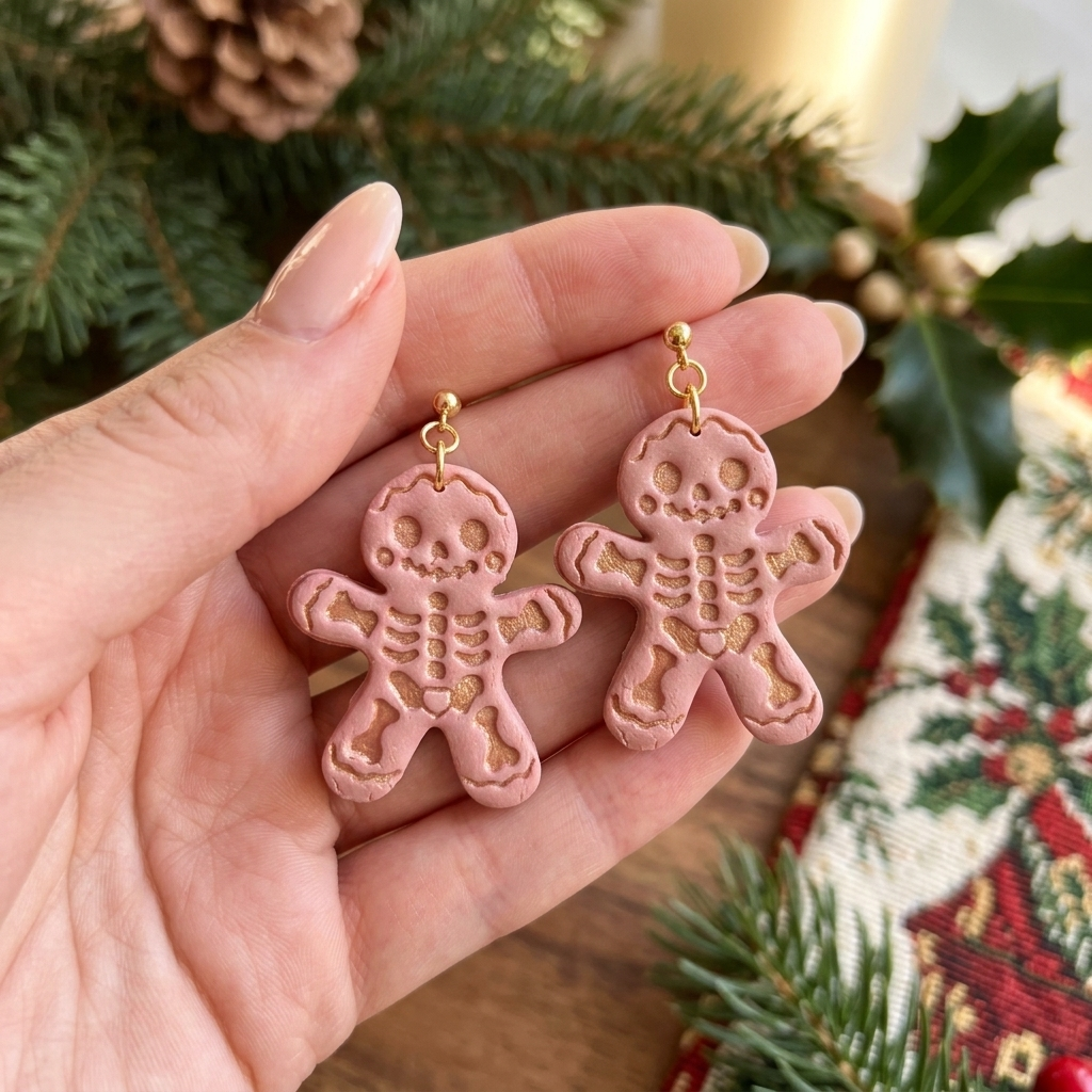 Gingerbread Skeleton Polymer Clay Cutter | Funny Christmas Earring Tool