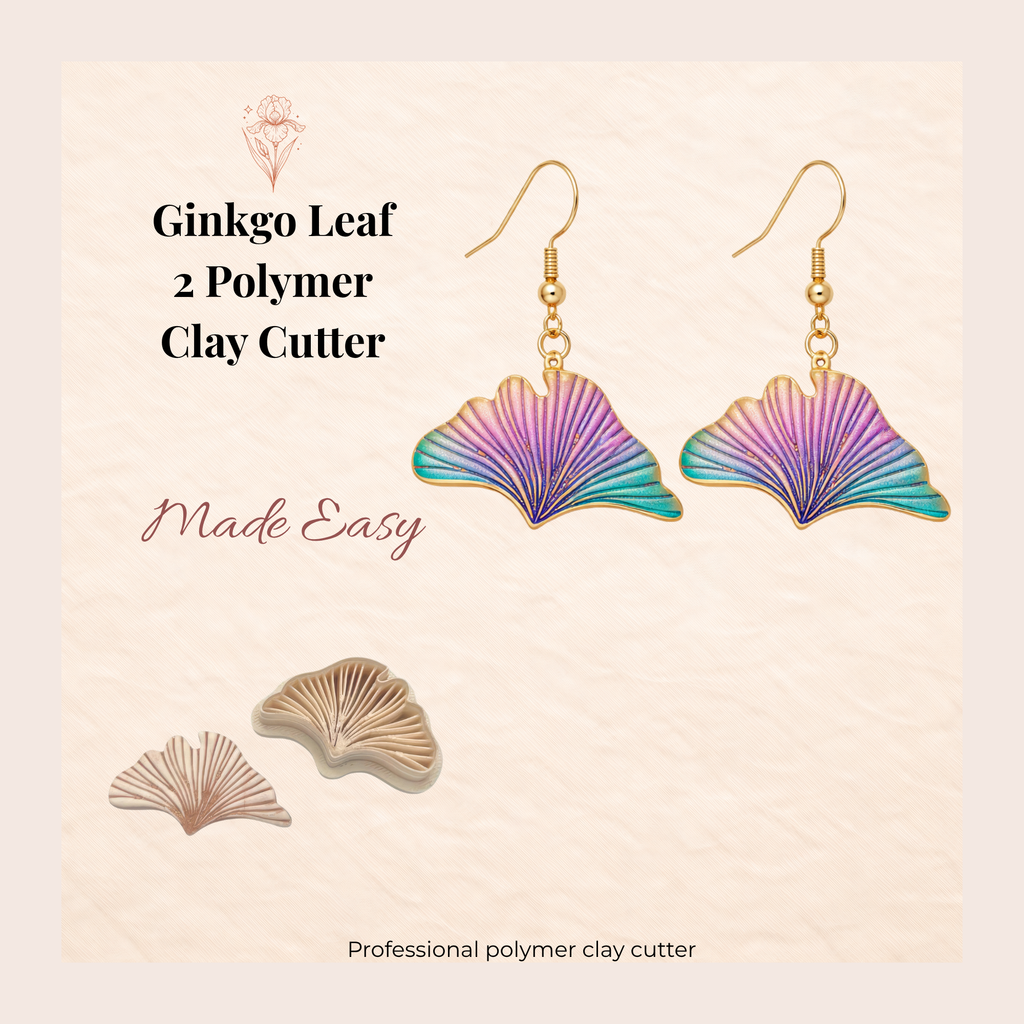 Ginkgo Leaf Polymer Clay Cutter | 3D Printed Botanical Clay Earring Cutter | Leaf Shape Cutter for Clay Jewellery Making | Clay Earring Tool