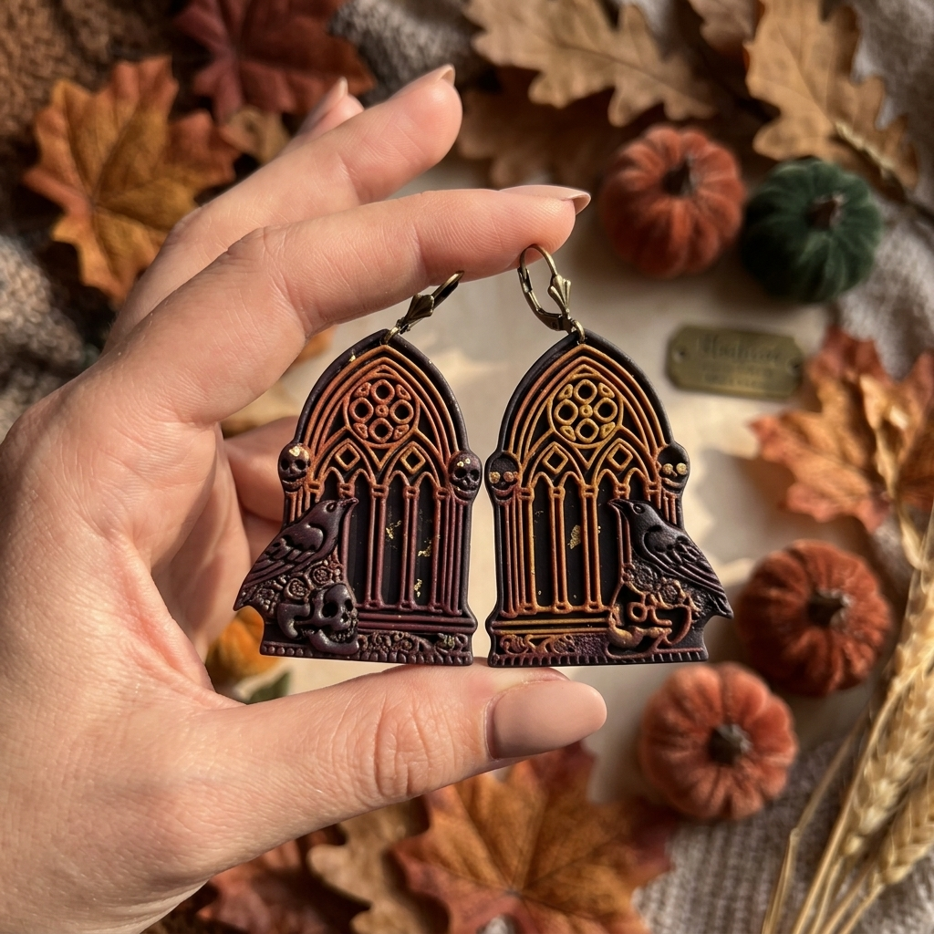 Gothic Arch with Raven and Roses Polymer Clay Cutter | Dark Romantic Tool