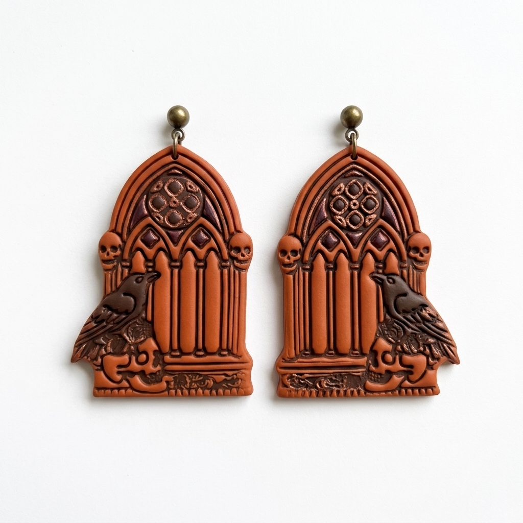 Gothic Arch with Raven and Roses Polymer Clay Cutter | Dark Romantic Tool