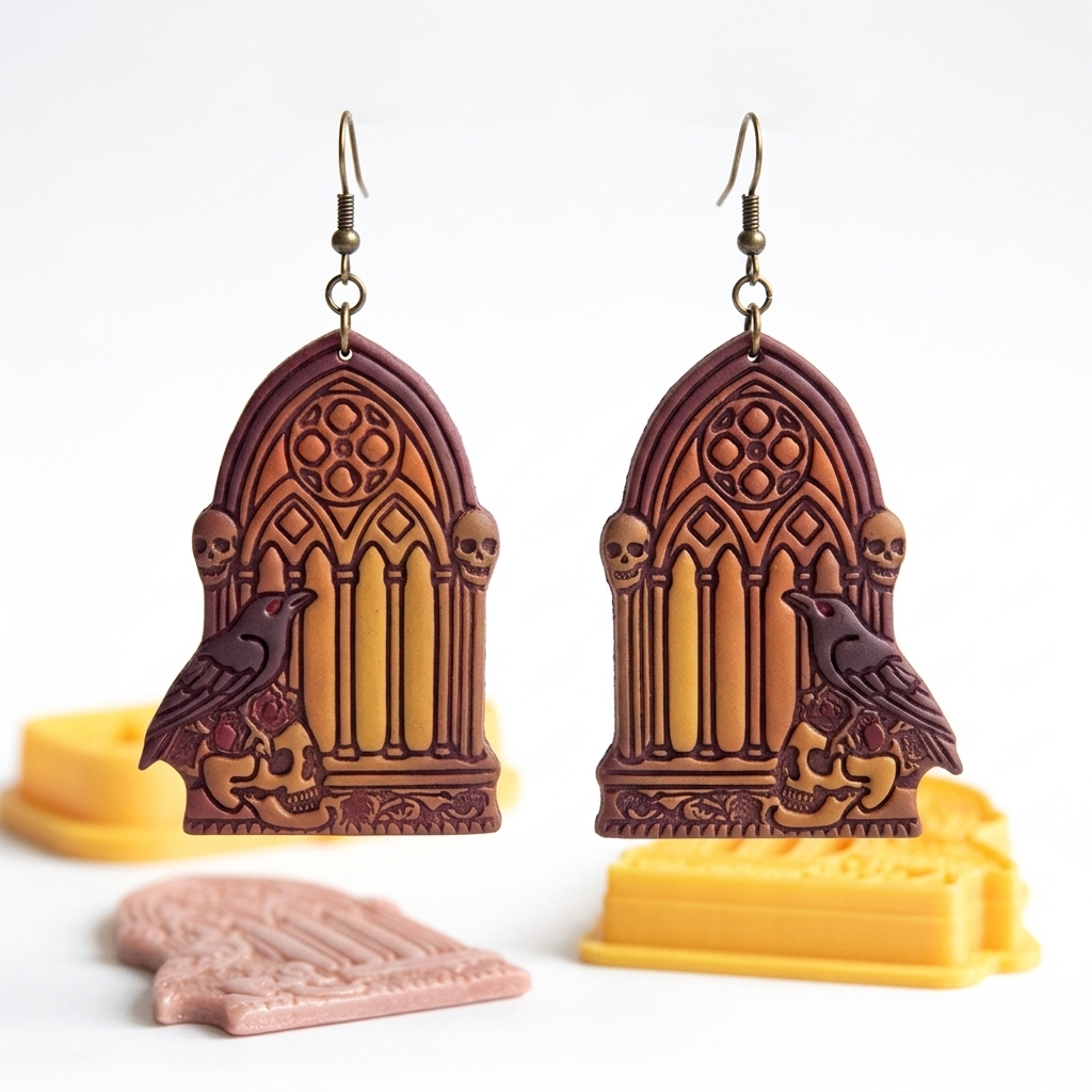 Gothic Arch with Raven and Roses Polymer Clay Cutter | Dark Romantic Tool