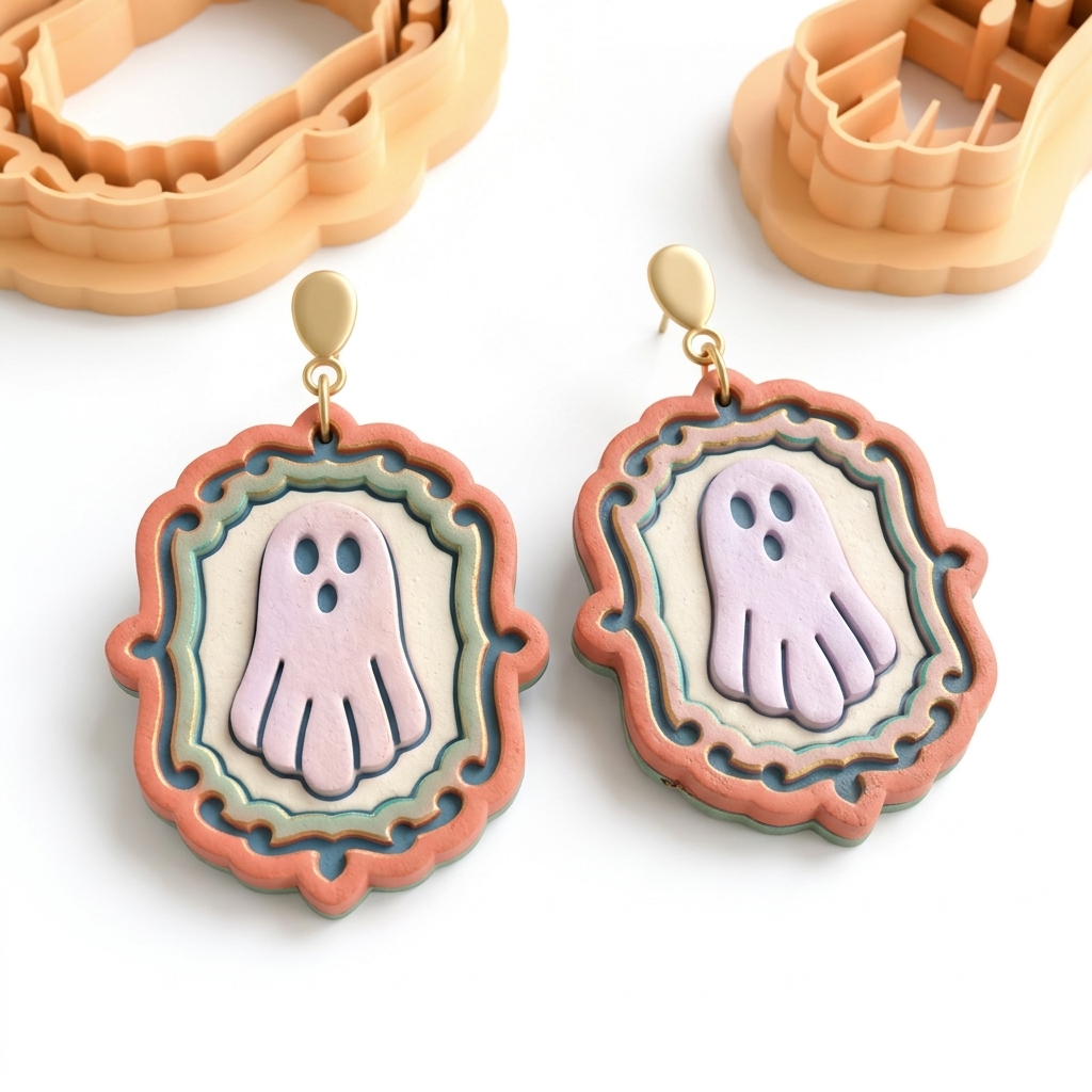 Gothic Frame with Ghost 2 Set of 2 Polymer Clay Cutters | 30–50mm | Gothic Ghost Frame Clay Cutter Set | Earring Jewellery Making Tool