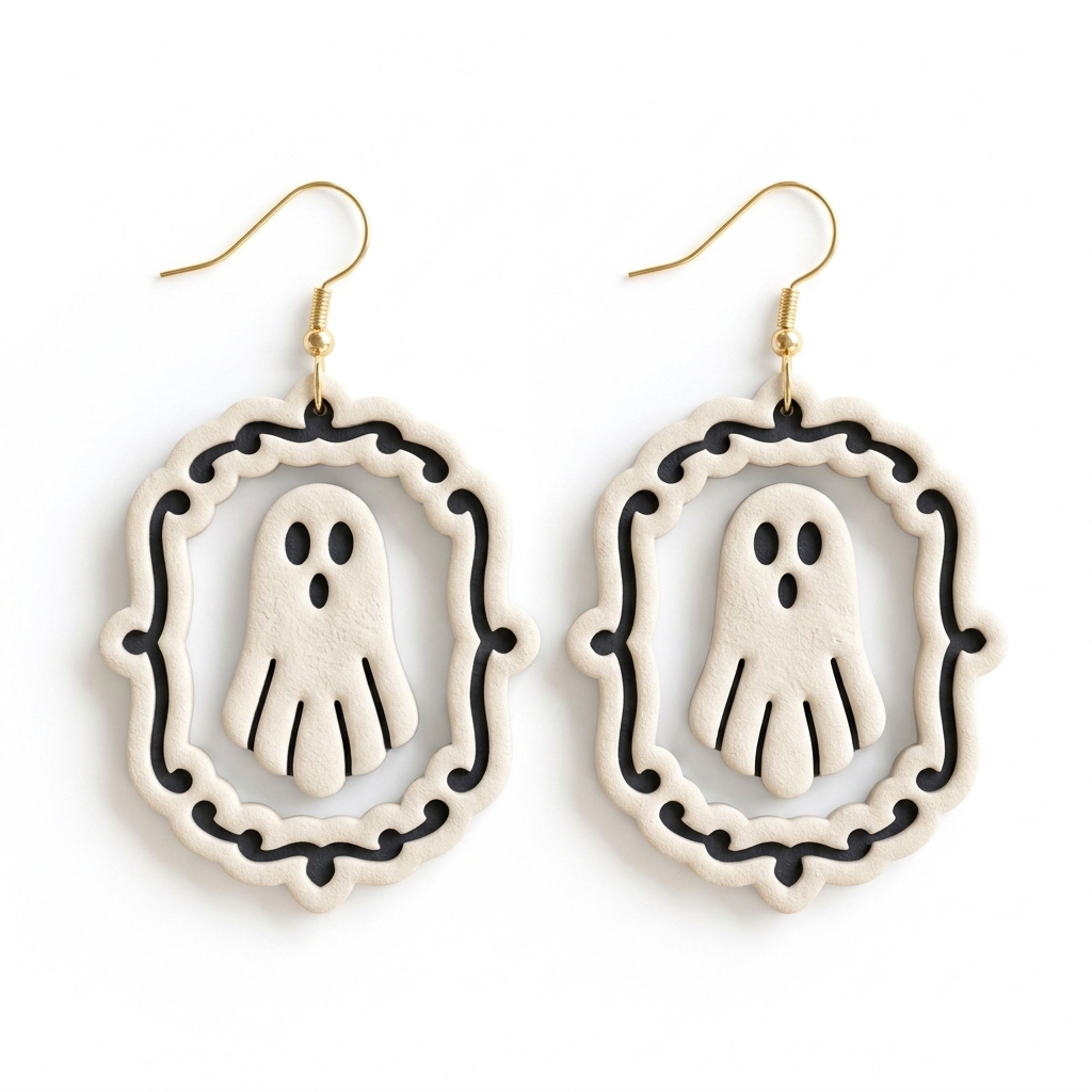 Gothic Frame with Ghost 2 Set of 2 Polymer Clay Cutters | 30–50mm | Gothic Ghost Frame Clay Cutter Set | Earring Jewellery Making Tool