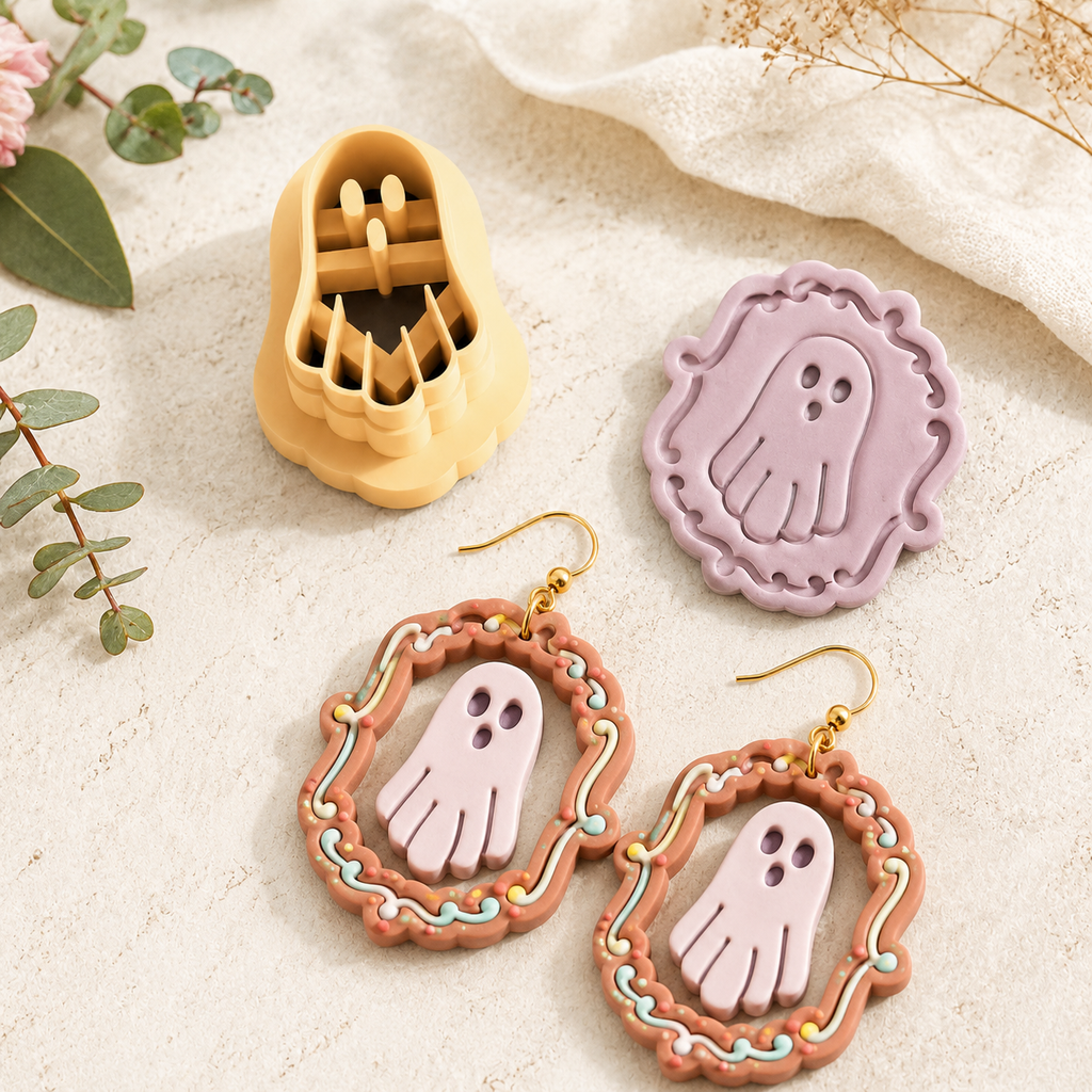 Gothic Frame with Ghost 2 Set of 2 Polymer Clay Cutters | 30–50mm | Gothic Ghost Frame Clay Cutter Set | Earring Jewellery Making Tool