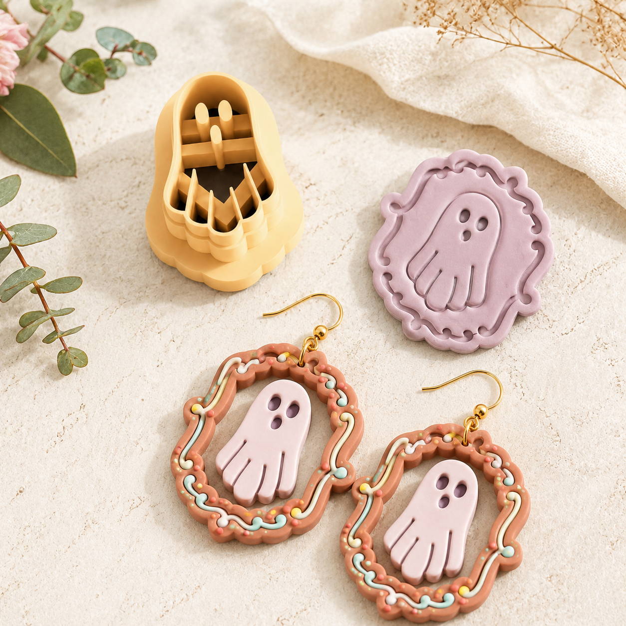 Gothic Frame with Ghost 2 Set of 2 Polymer Clay Cutters | 30–50mm | Gothic Ghost Frame Clay Cutter Set | Earring Jewellery Making Tool