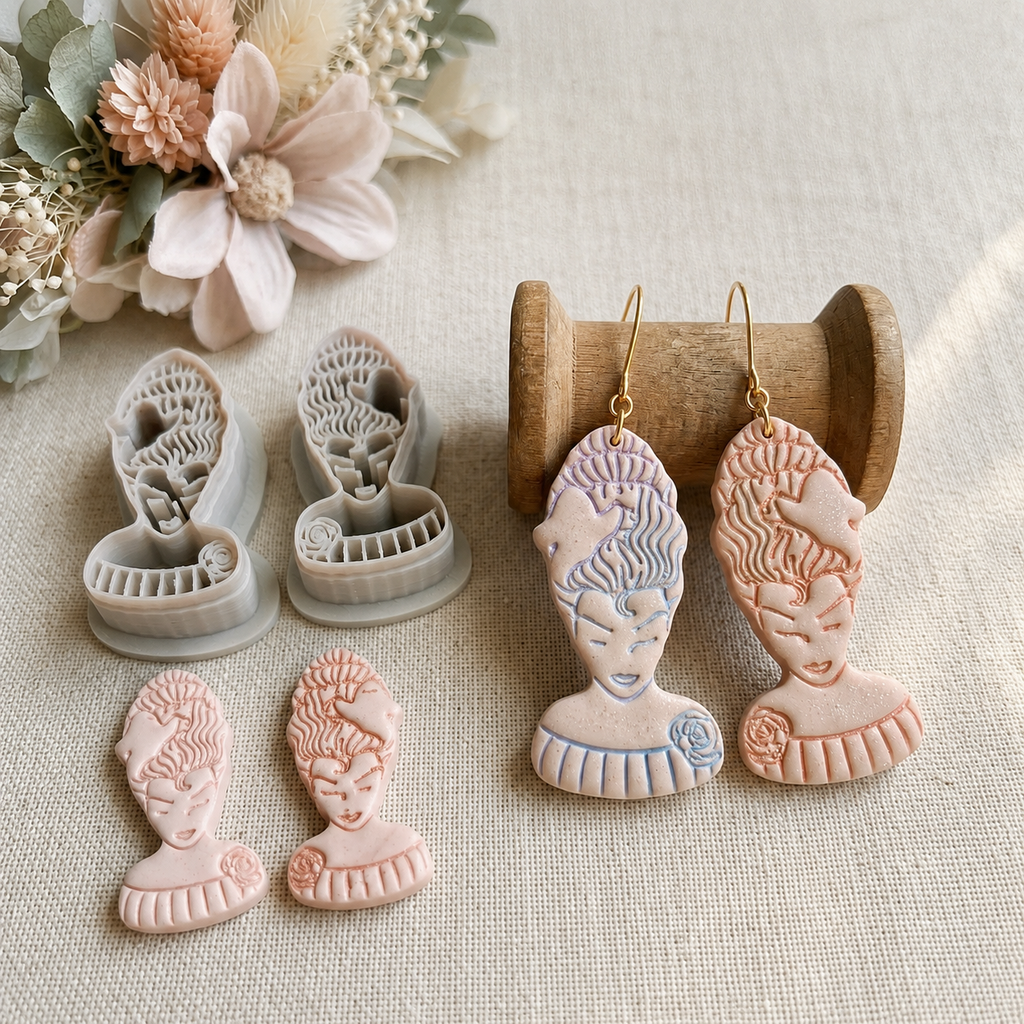 Gothic Ghost Bride Polymer Clay Cutter Mirror Pair | Halloween Earring Tool