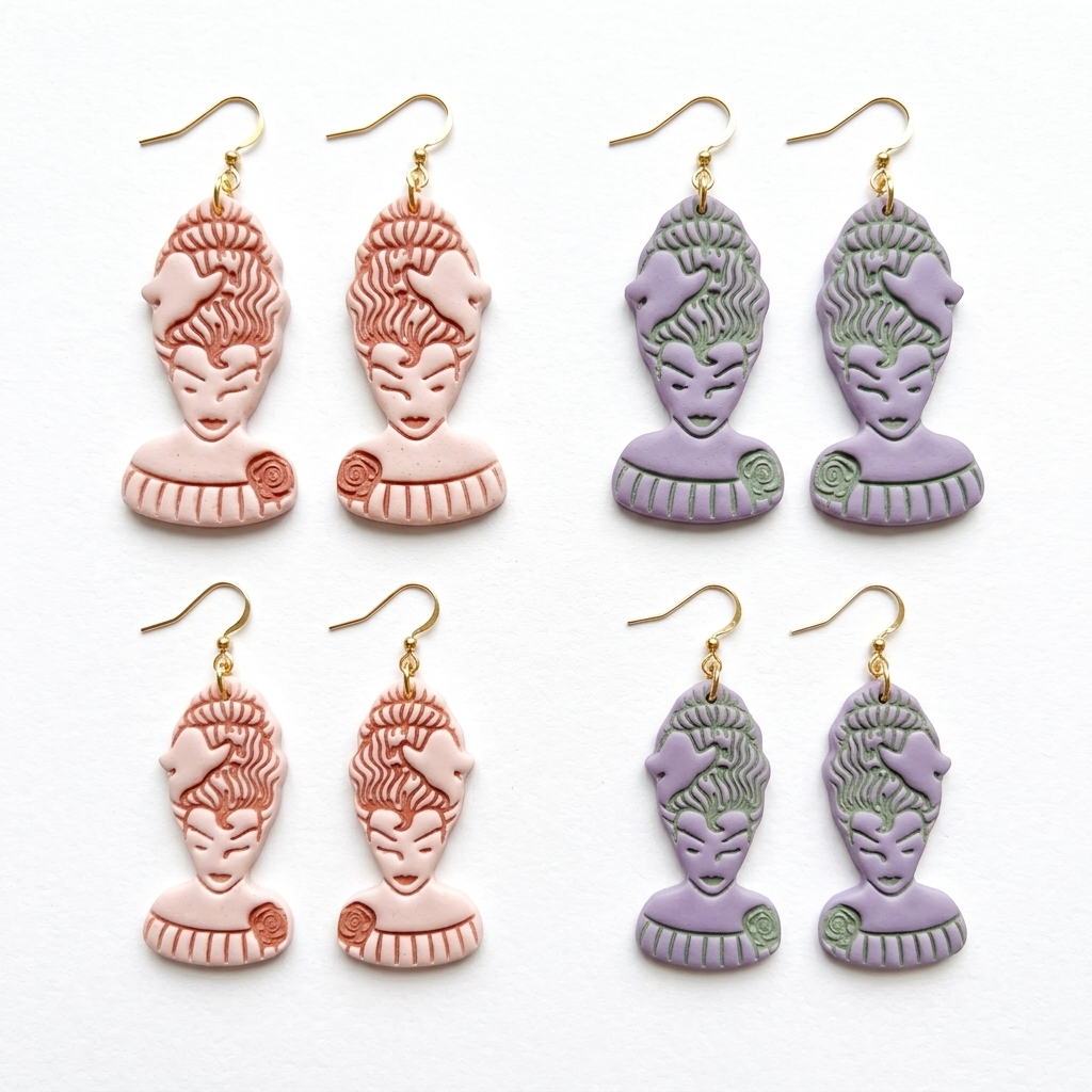 Gothic Ghost Bride Polymer Clay Cutter Mirror Pair | Halloween Earring Tool