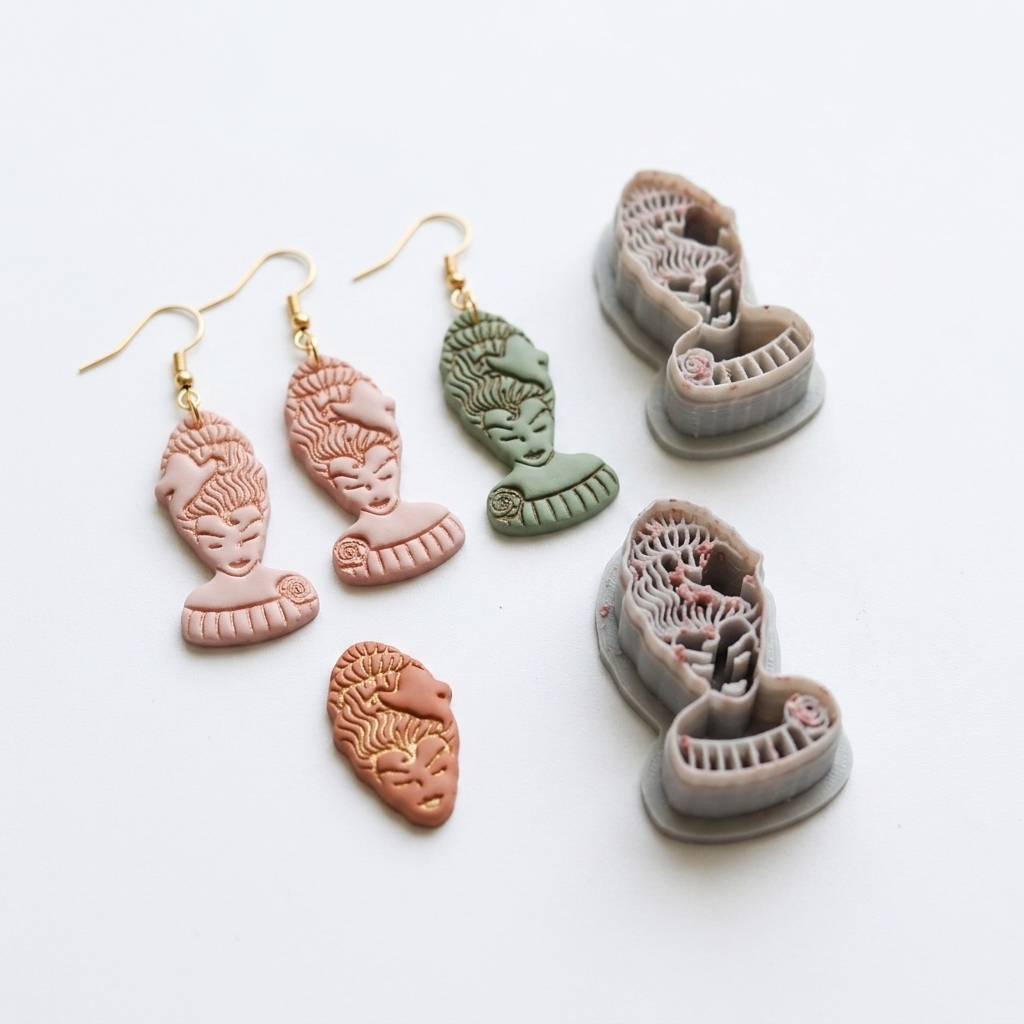 Gothic Ghost Bride Polymer Clay Cutter Mirror Pair | Halloween Earring Tool