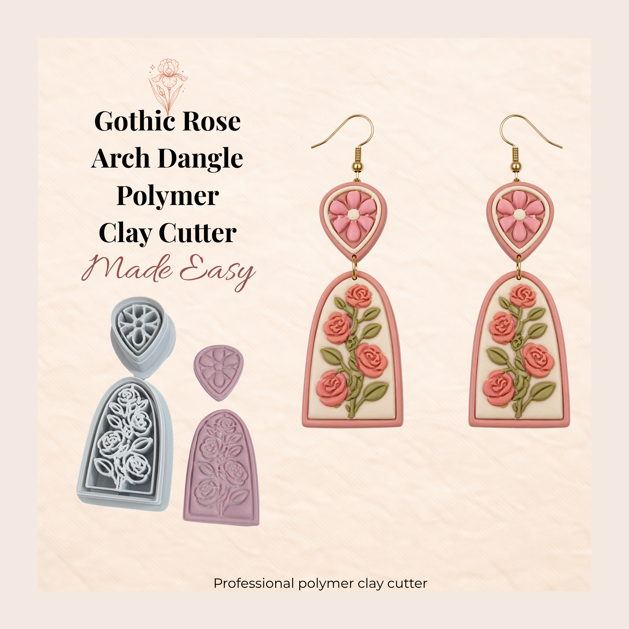 Gothic Rose Arch Dangle Polymer Clay Cutter Set 30–50mm | Dark Floral Earring Cutter | IrisCrafts7