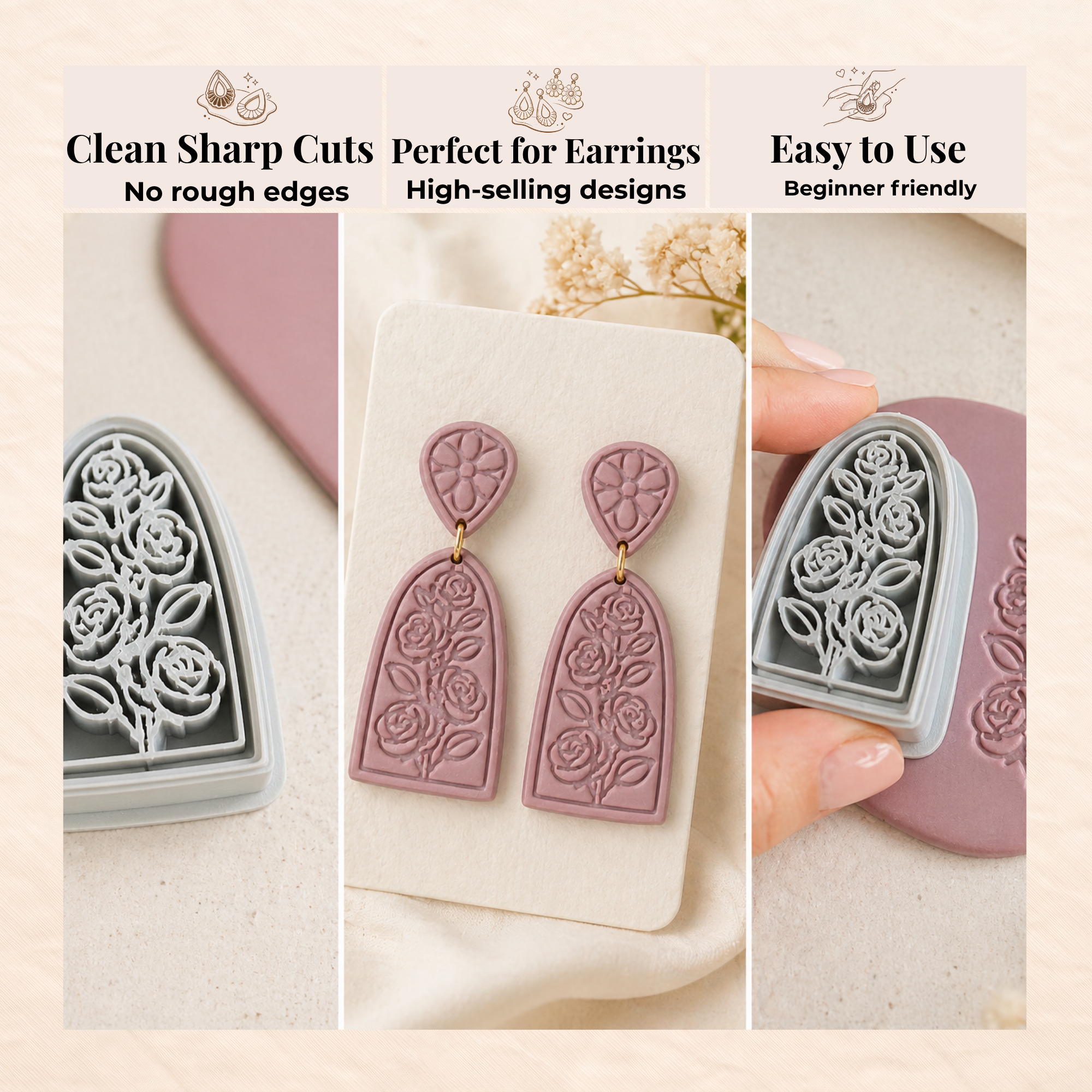 Gothic Rose Arch Dangle Polymer Clay Cutter Set 30–50mm | Dark Floral Earring Cutter | IrisCrafts7