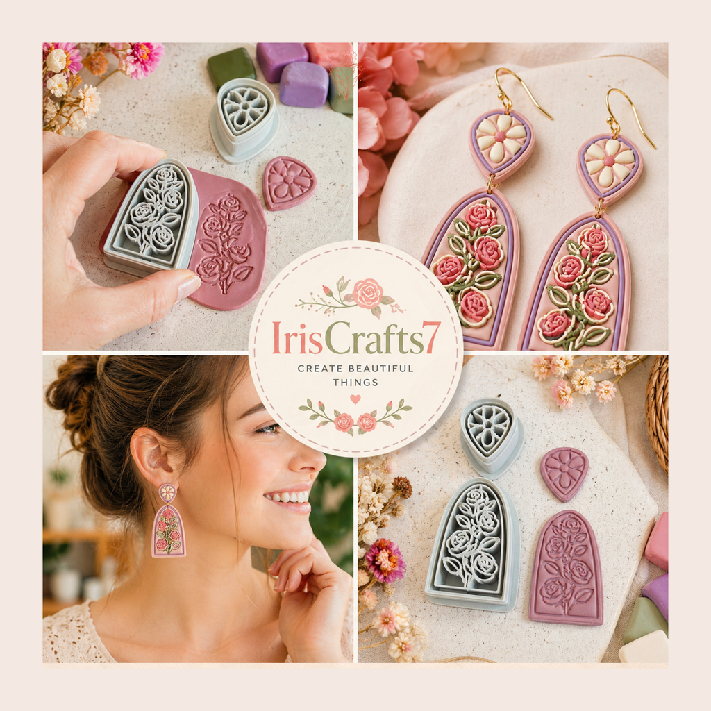 Gothic Rose Arch Dangle Polymer Clay Cutter Set 30–50mm | Dark Floral Earring Cutter | IrisCrafts7