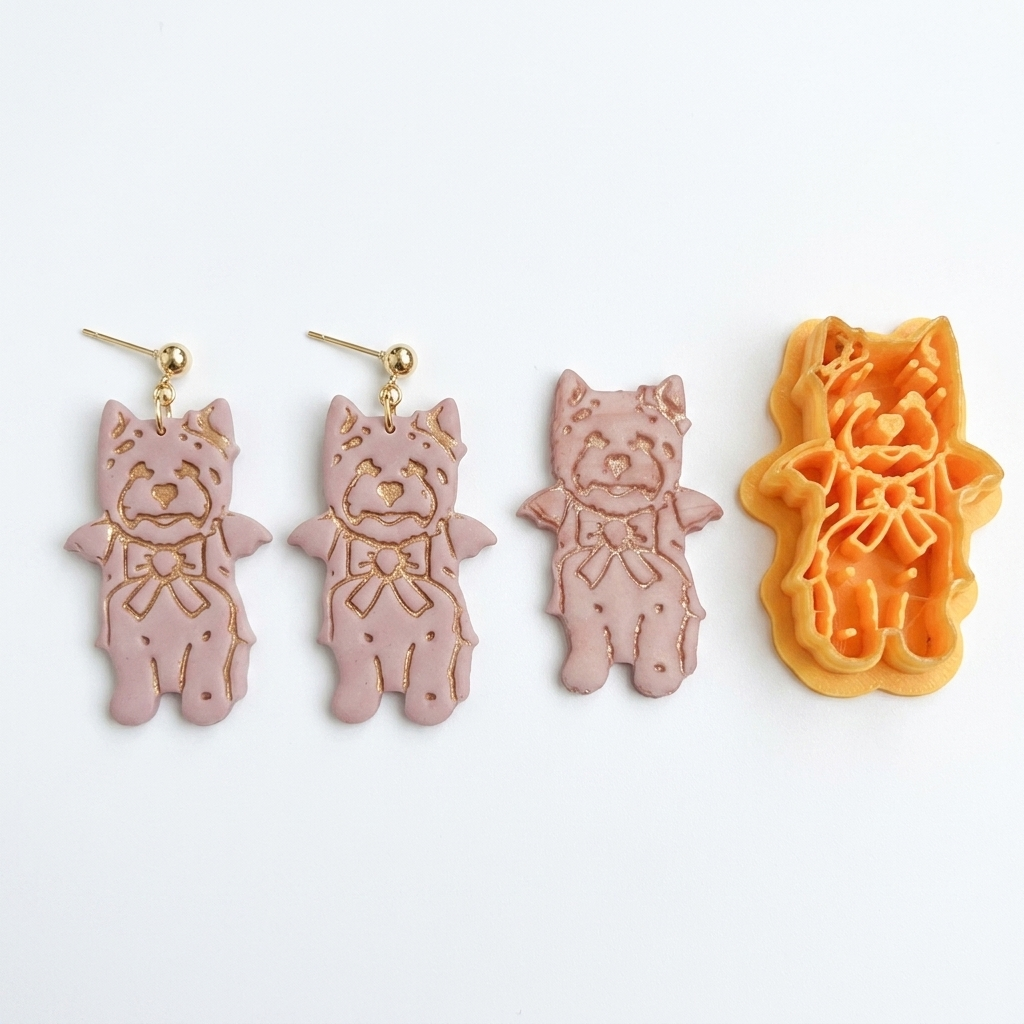 Gothic Westie Pup Polymer Clay Cutter | Bow Dog Earring Tool
