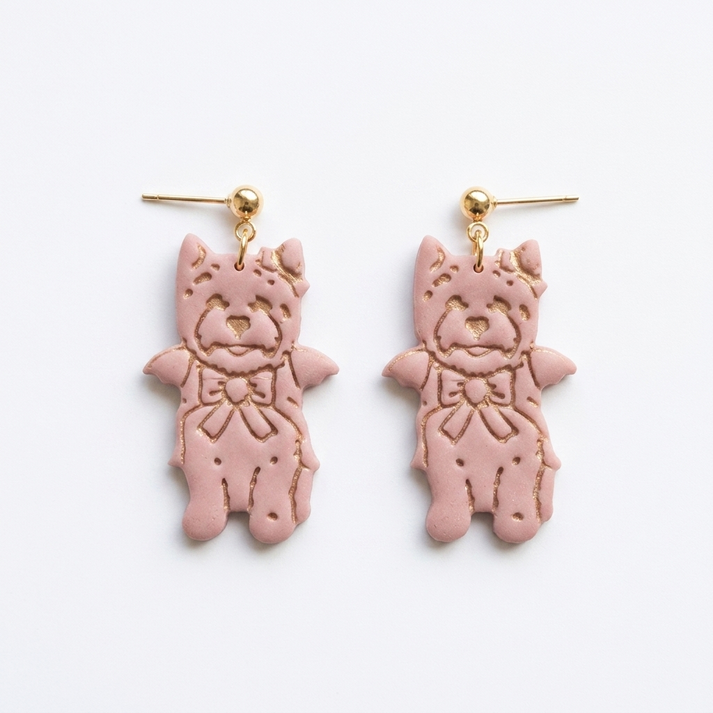 Gothic Westie Pup Polymer Clay Cutter | Bow Dog Earring Tool