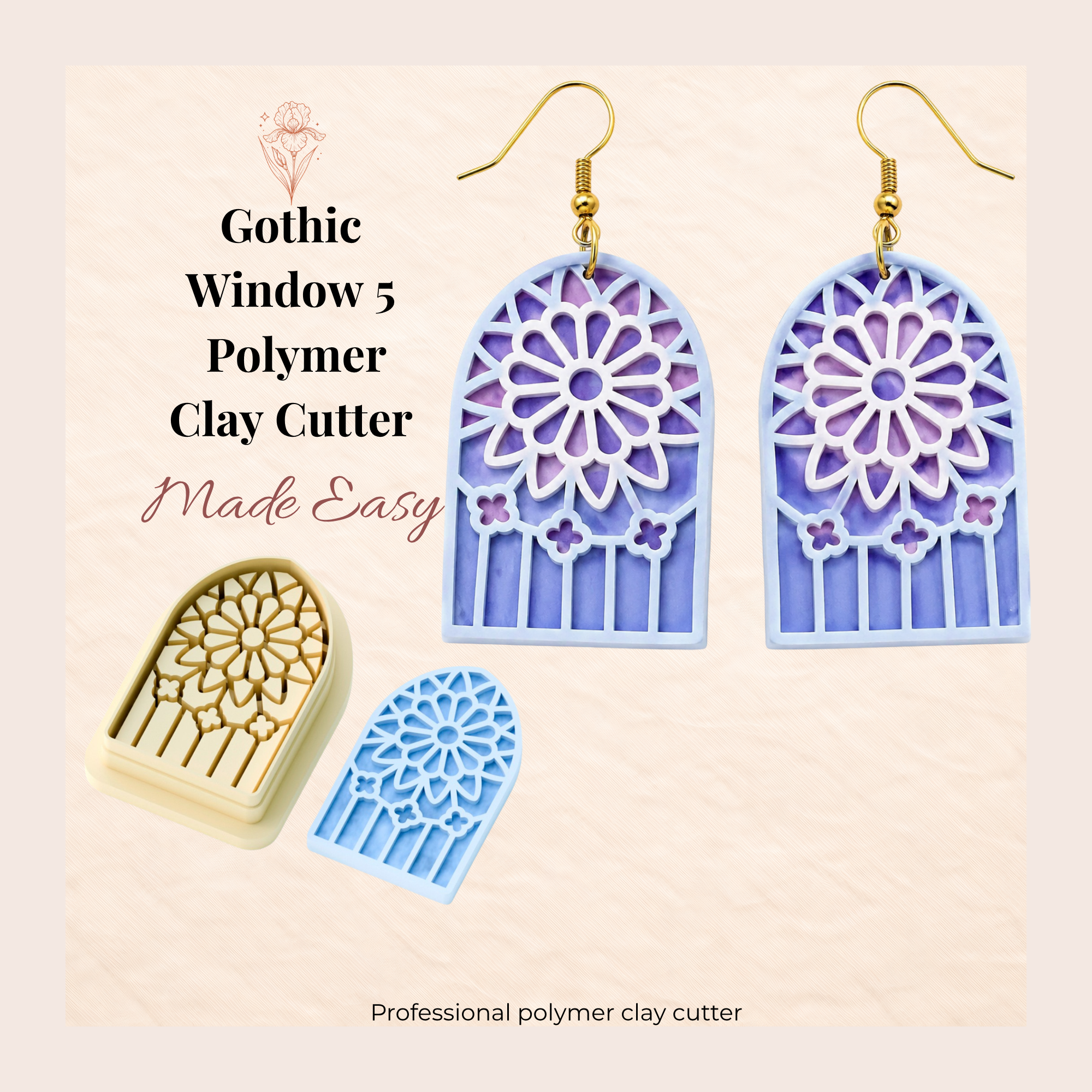 Gothic Window 5 Polymer Clay Cutter | 25–45mm | Gothic Arch Shape Clay Cutter | Earring Jewellery Making Tool
