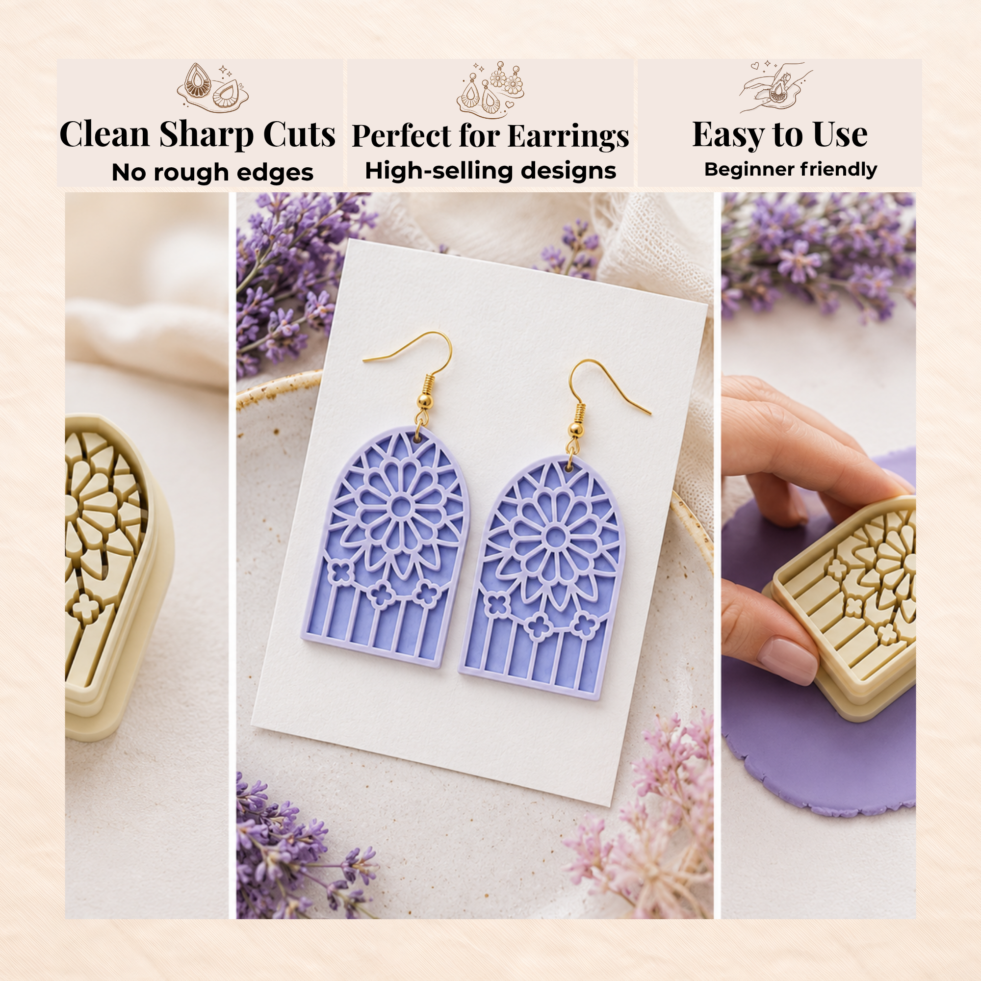 Gothic Window 5 Polymer Clay Cutter | 25–45mm | Gothic Arch Shape Clay Cutter | Earring Jewellery Making Tool