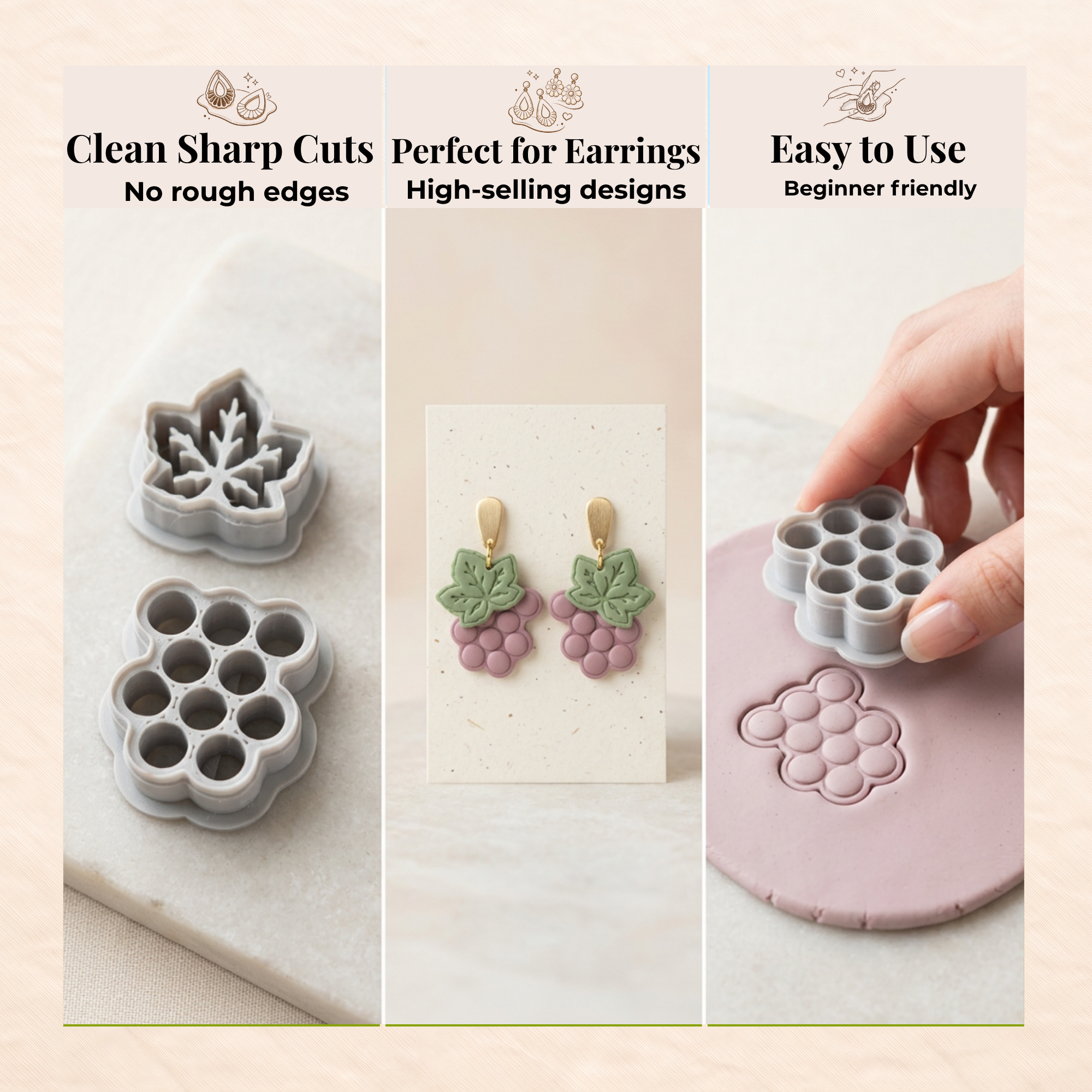 Grape Polymer Clay Cutter Set | Fruit Shape Clay Tool Jewellery Making | IrisCrafts7