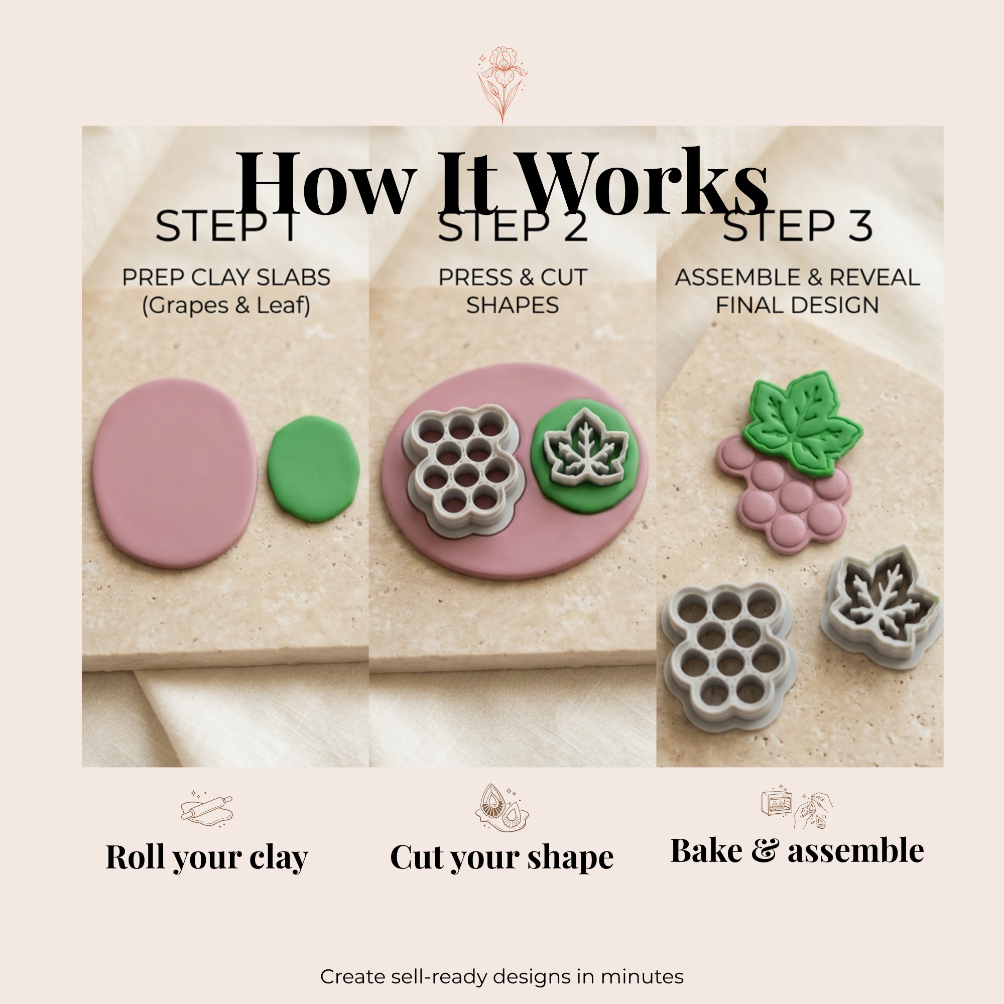 Grape Polymer Clay Cutter Set | Fruit Shape Clay Tool Jewellery Making | IrisCrafts7