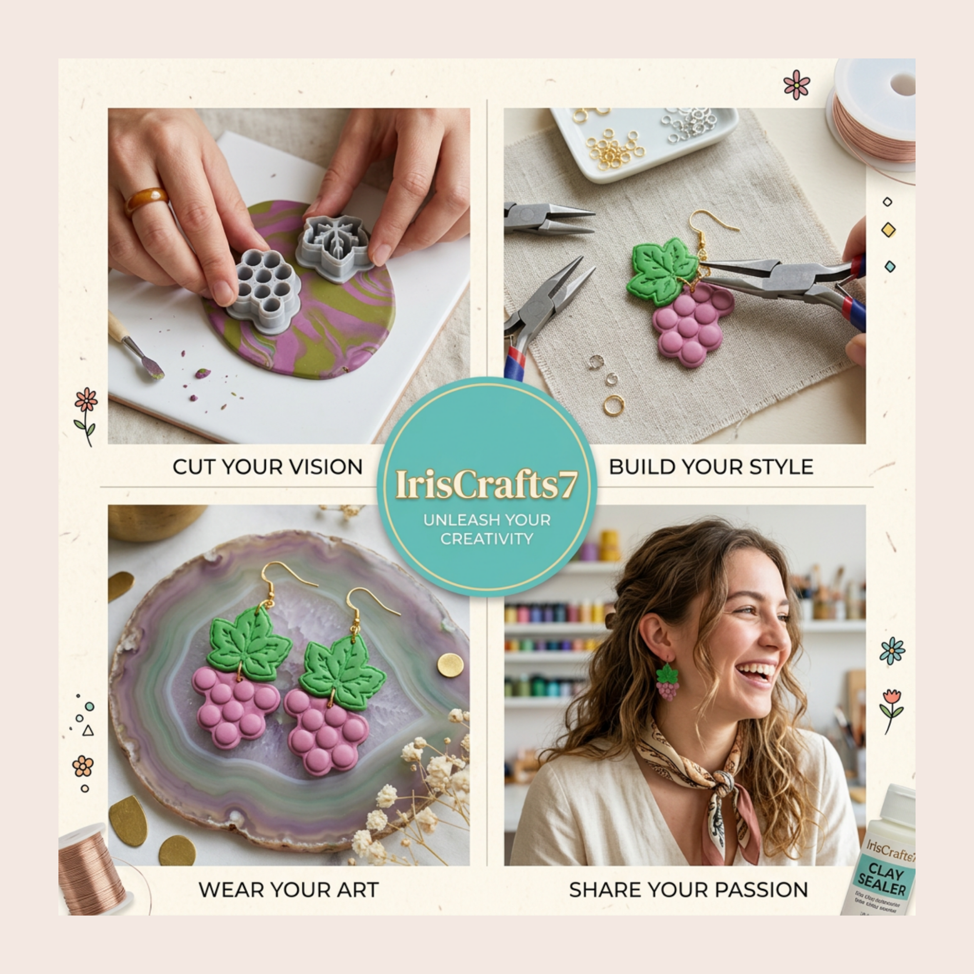Grape Polymer Clay Cutter Set | Fruit Shape Clay Tool Jewellery Making | IrisCrafts7