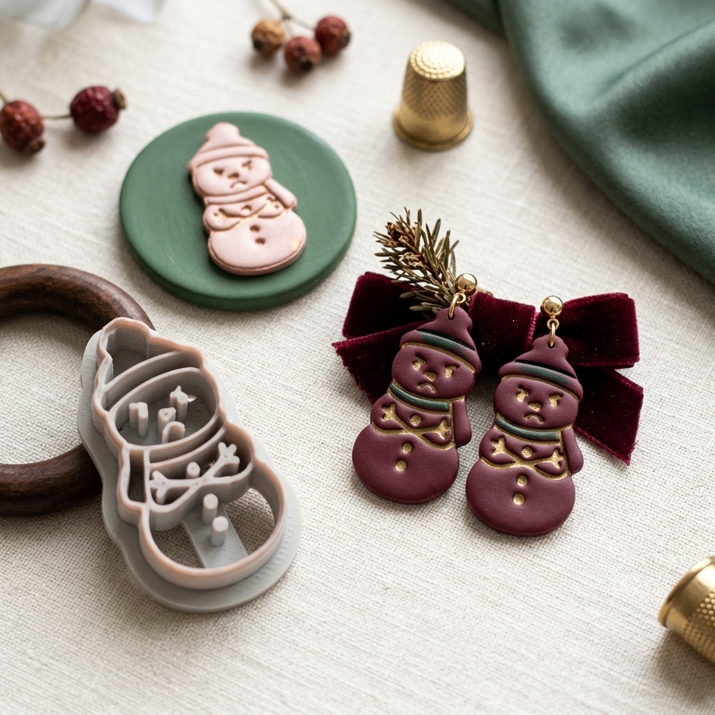 Grumpy Snowman Polymer Clay Cutter | Funny Christmas Earring Tool