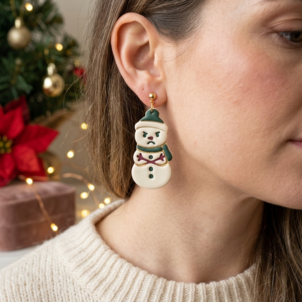 Grumpy Snowman Polymer Clay Cutter | Funny Christmas Earring Tool