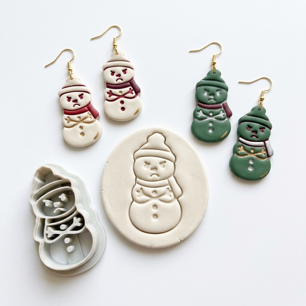 Grumpy Snowman Polymer Clay Cutter | Funny Christmas Earring Tool