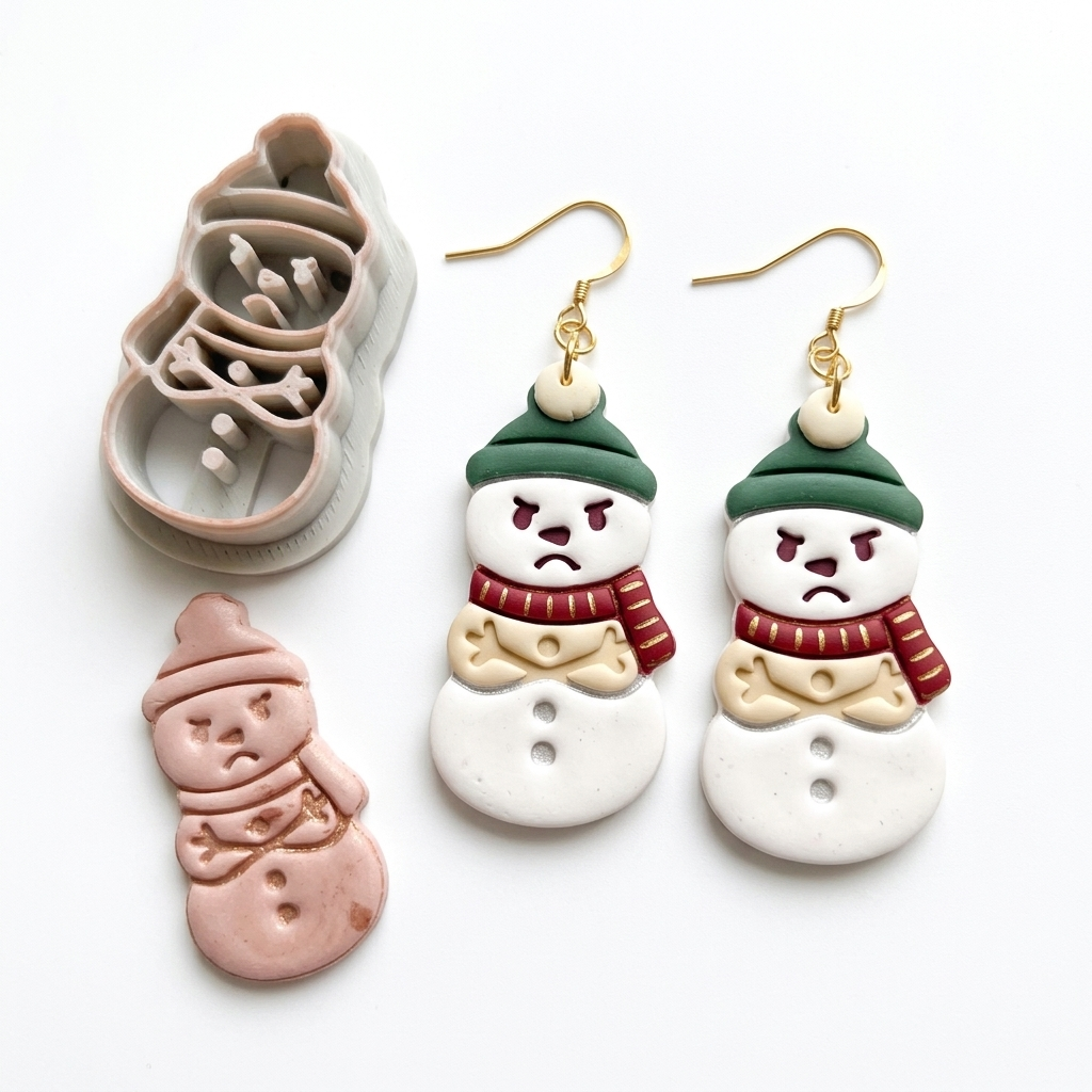 Grumpy Snowman Polymer Clay Cutter | Funny Christmas Earring Tool