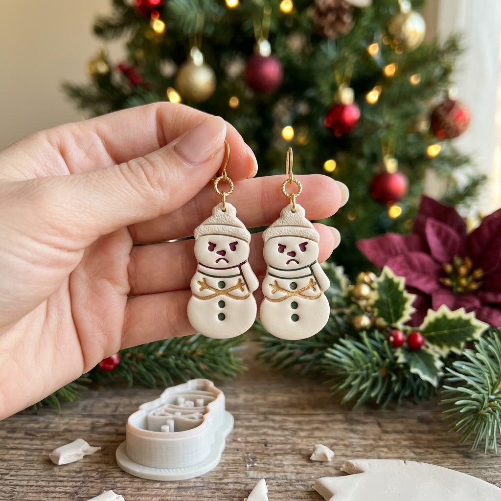 Grumpy Snowman Polymer Clay Cutter | Funny Christmas Earring Tool