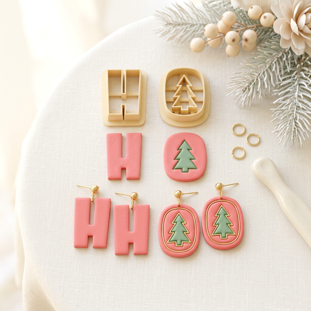 HO Christmas Set of 2 Polymer Clay Cutter | Festive Word Earring Tool