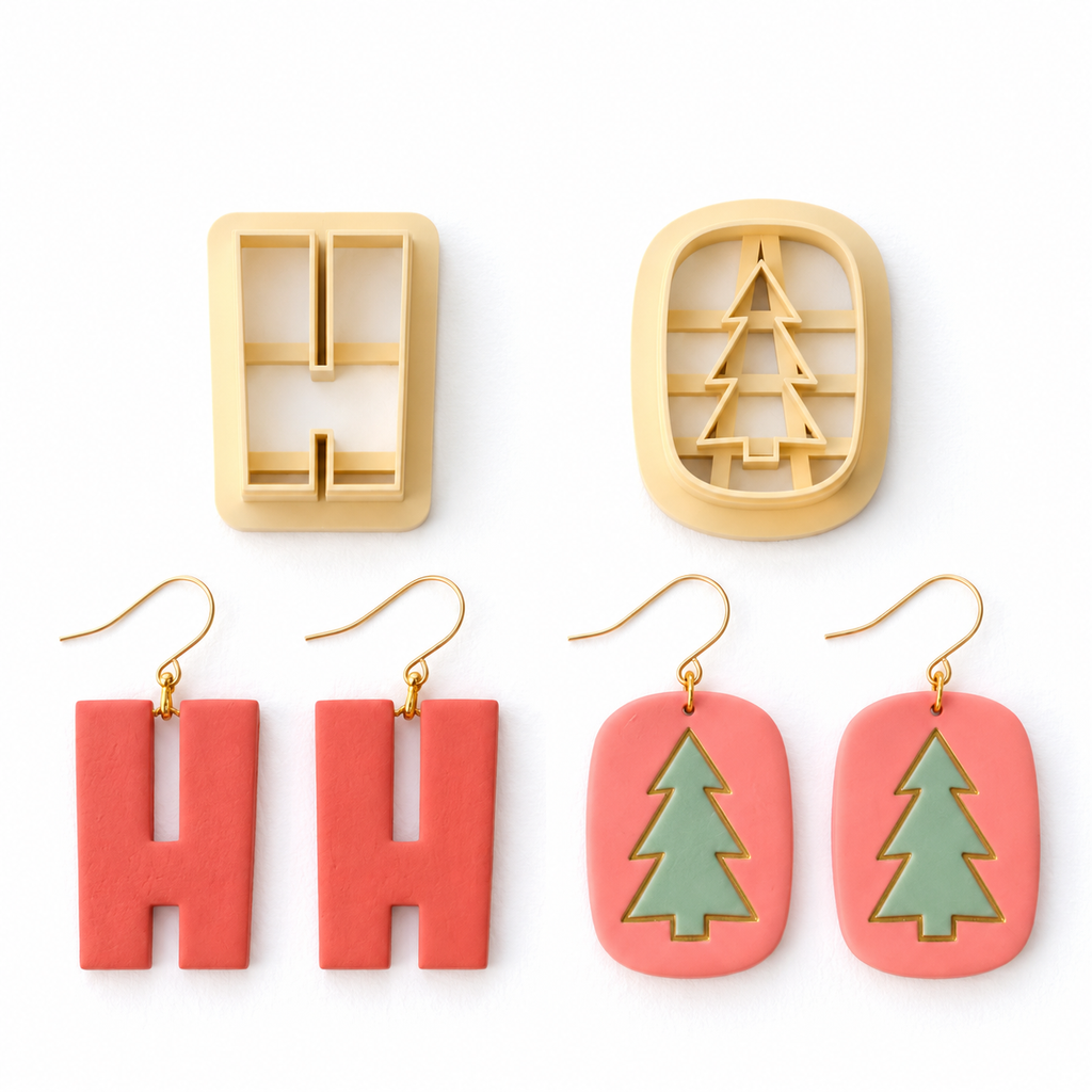 HO Christmas Set of 2 Polymer Clay Cutter | Festive Word Earring Tool
