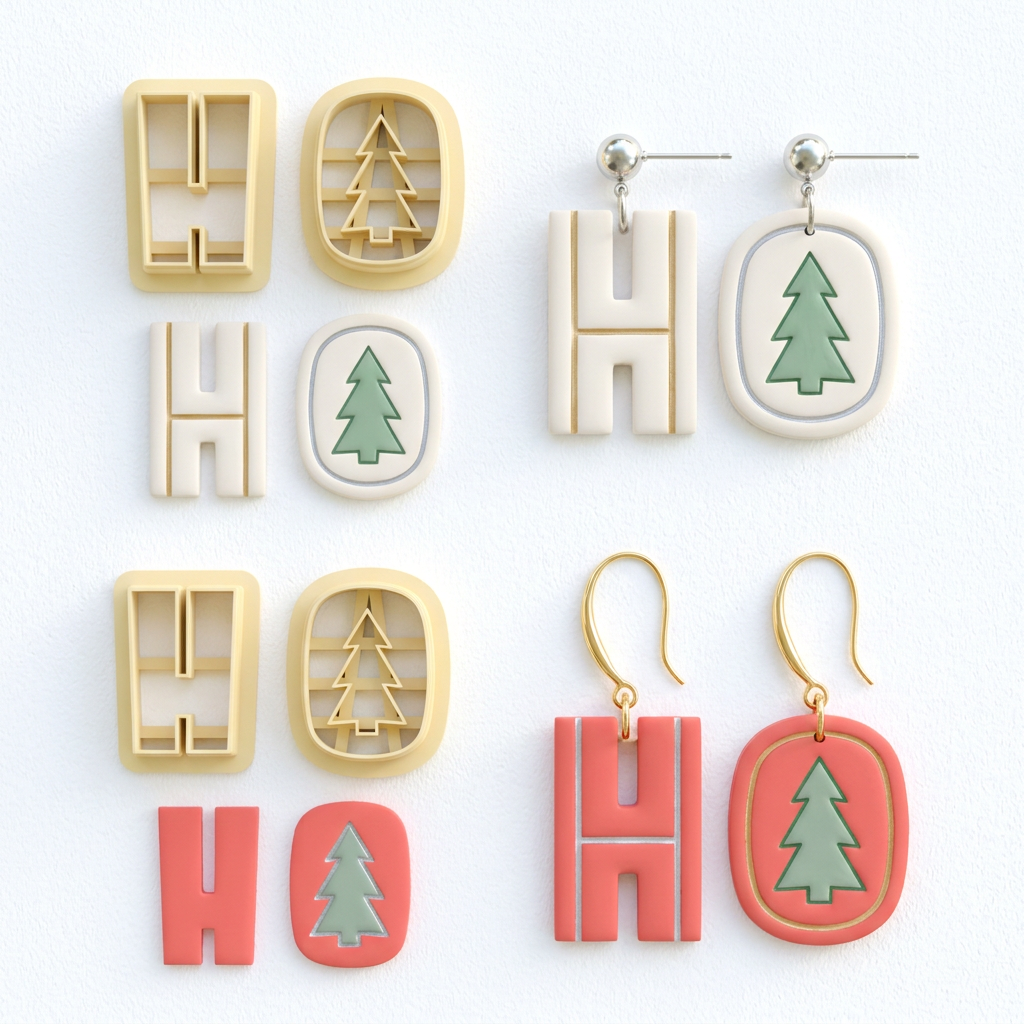 HO Christmas Set of 2 Polymer Clay Cutter | Festive Word Earring Tool
