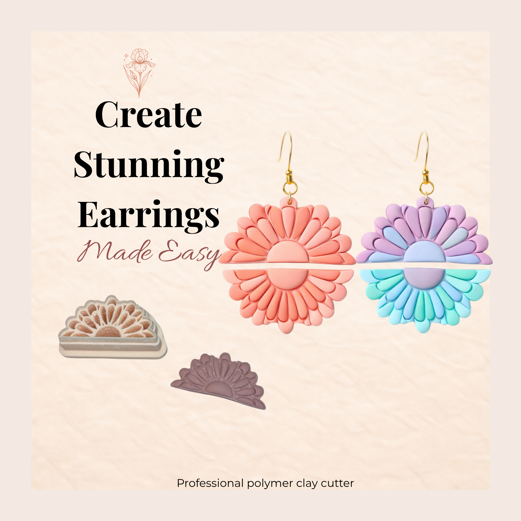 Half Flower Polymer Clay Cutter | Floral Arch Earring Cutter | Boho Clay Tools | Jewellery Making Supplies UK