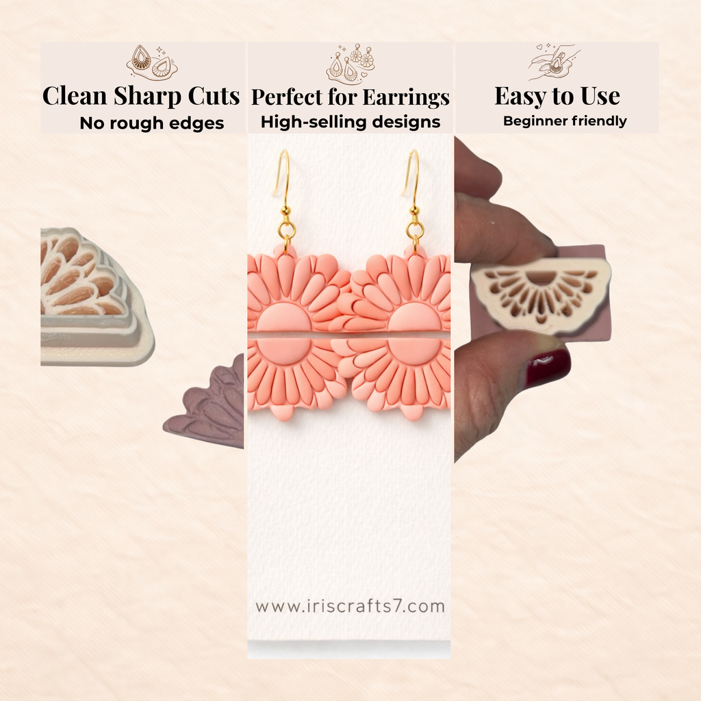 Half Flower Polymer Clay Cutter | Floral Arch Earring Cutter | Boho Clay Tools | Jewellery Making Supplies UK