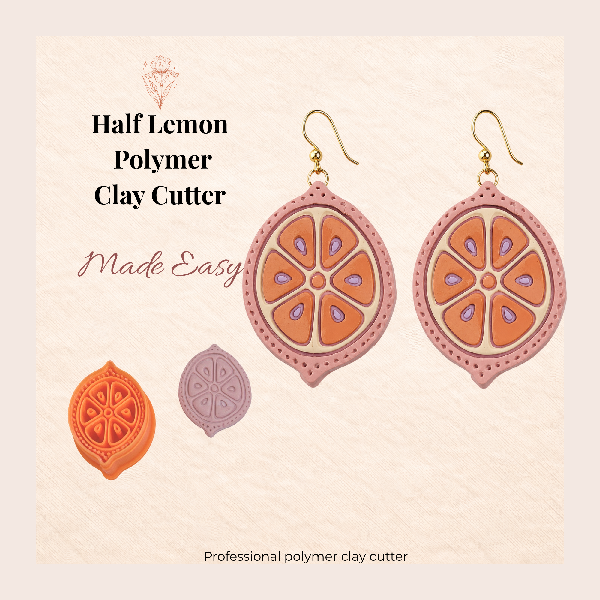 Half Lemon Polymer Clay Cutter | 30–50mm | Lemon Shape Clay Cutter | Earring Jewellery Making Tool