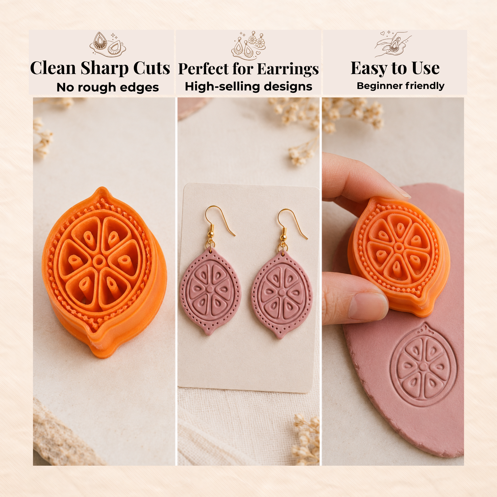 Half Lemon Polymer Clay Cutter | 30–50mm | Lemon Shape Clay Cutter | Earring Jewellery Making Tool