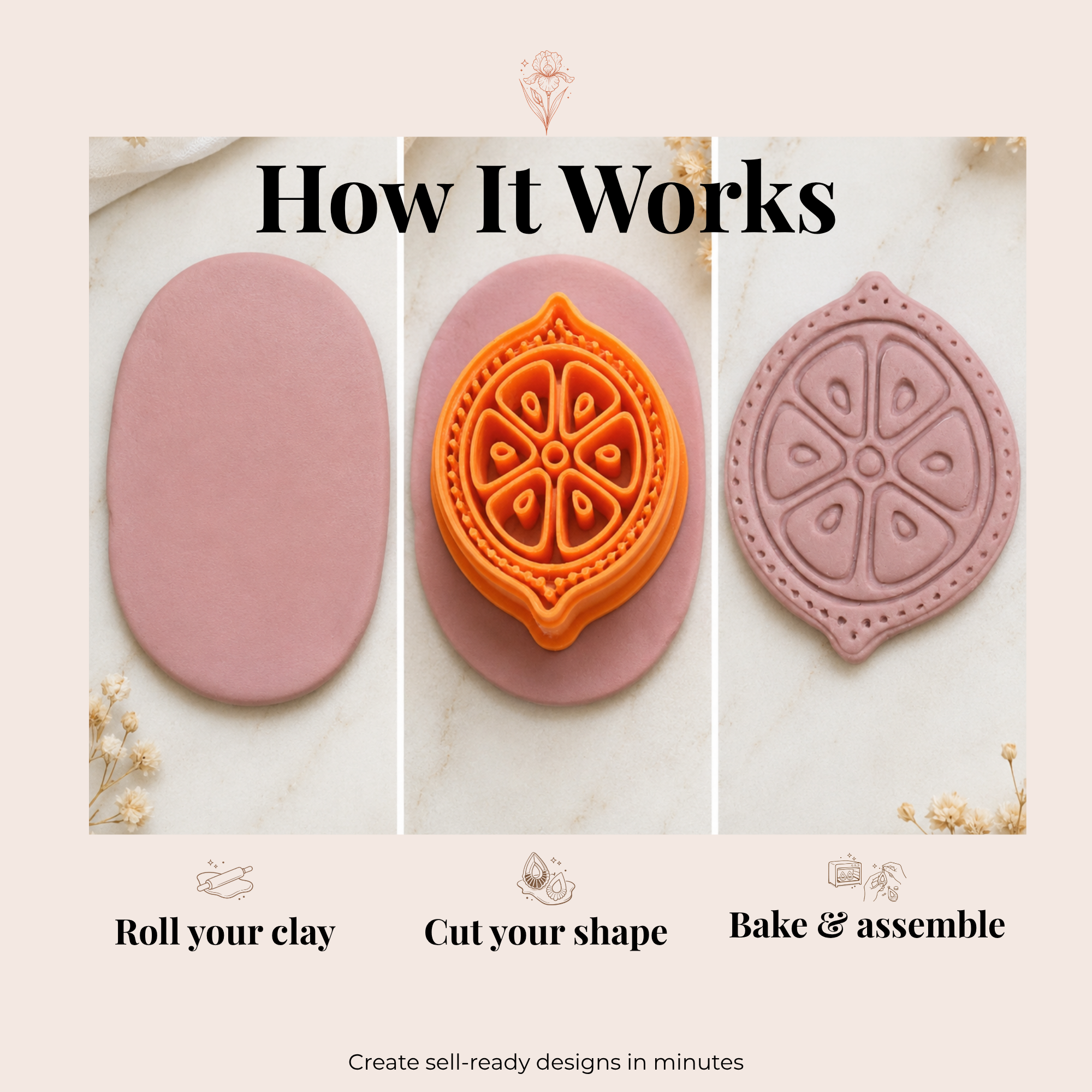 Half Lemon Polymer Clay Cutter | 30–50mm | Lemon Shape Clay Cutter | Earring Jewellery Making Tool
