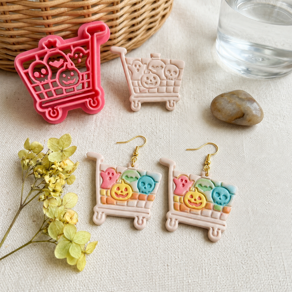 Haunted Shopping Cart Polymer Clay Cutter | Funny Halloween Earring Tool