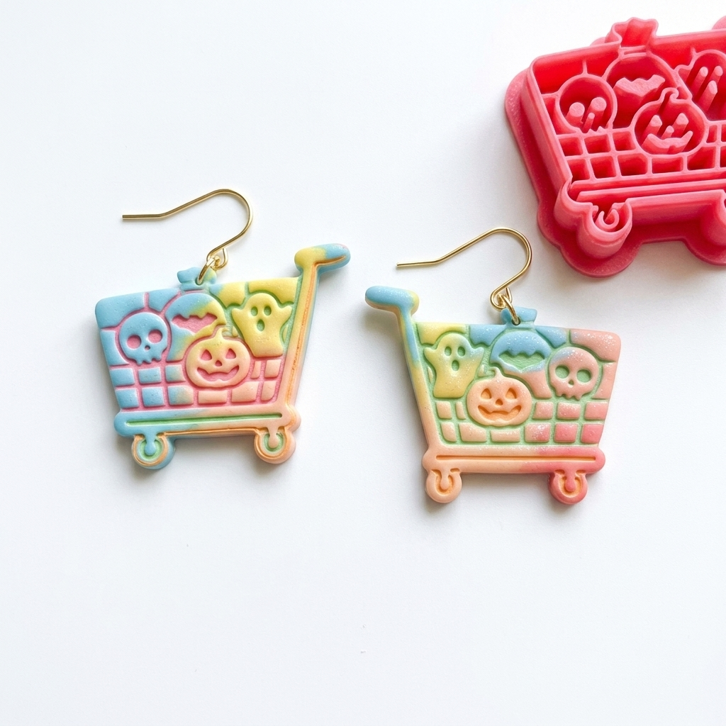 Haunted Shopping Cart Polymer Clay Cutter | Funny Halloween Earring Tool