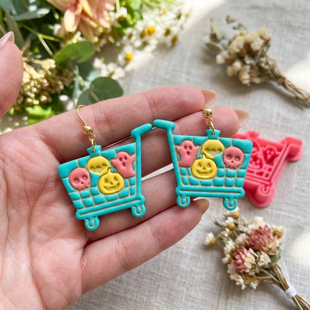 Haunted Shopping Cart Polymer Clay Cutter | Funny Halloween Earring Tool