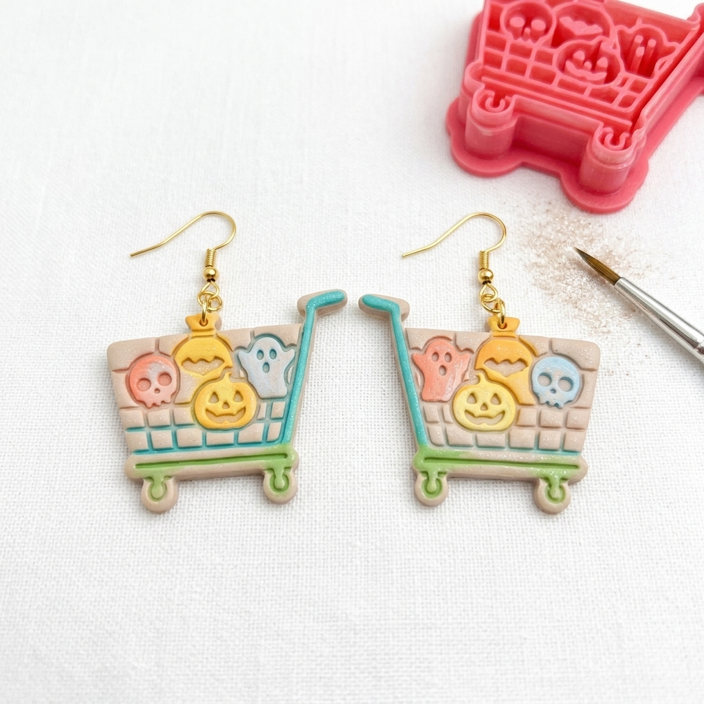 Haunted Shopping Cart Polymer Clay Cutter | Funny Halloween Earring Tool