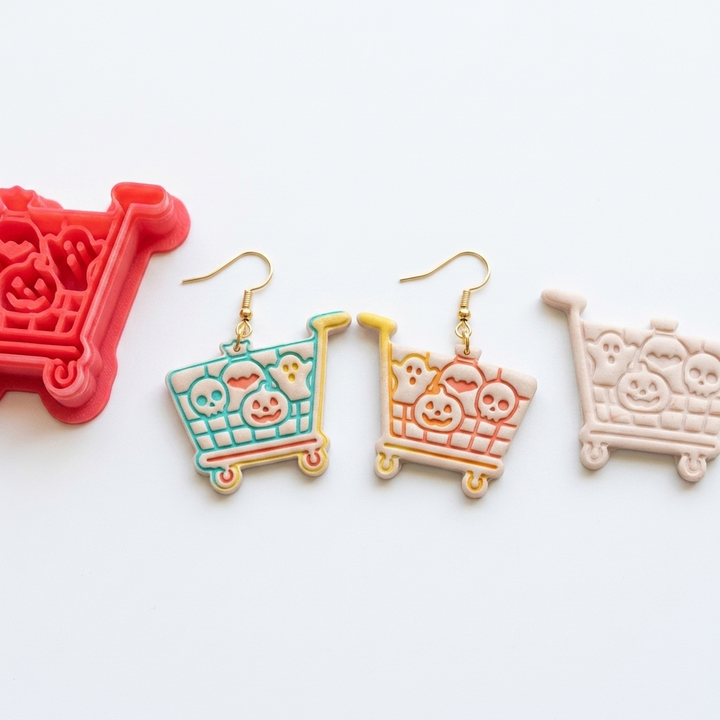 Haunted Shopping Cart Polymer Clay Cutter | Funny Halloween Earring Tool