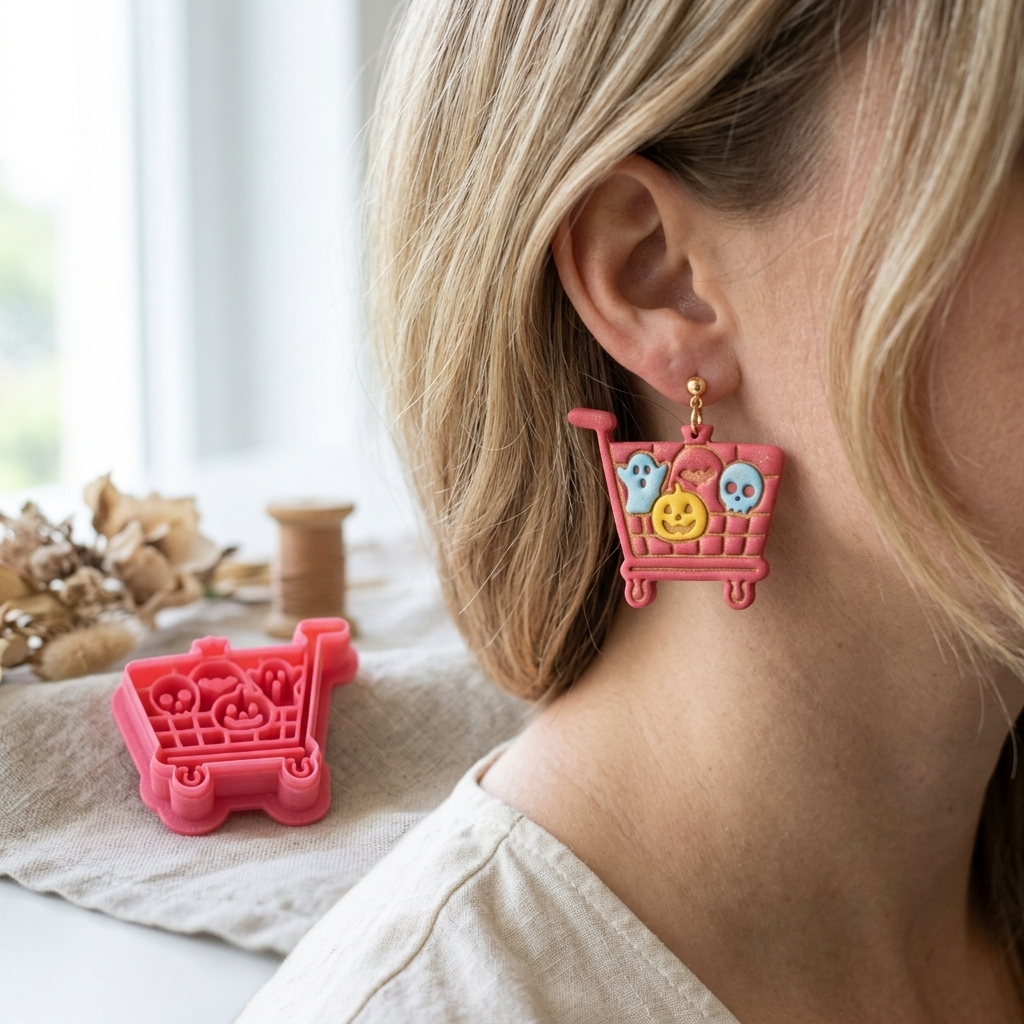 Haunted Shopping Cart Polymer Clay Cutter | Funny Halloween Earring Tool