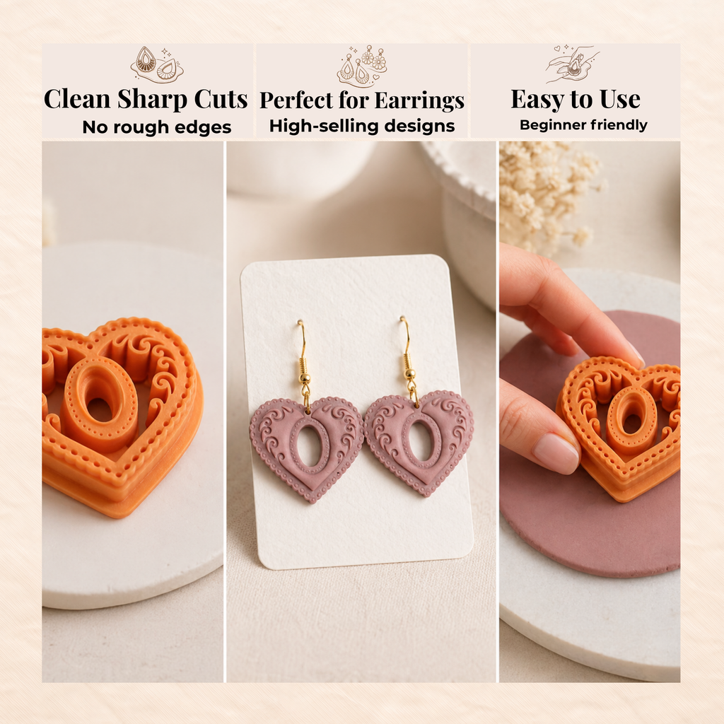 Heart Frame 1 Polymer Clay Cutter 30–50mm | Romantic Earring Cutter | IrisCrafts7
