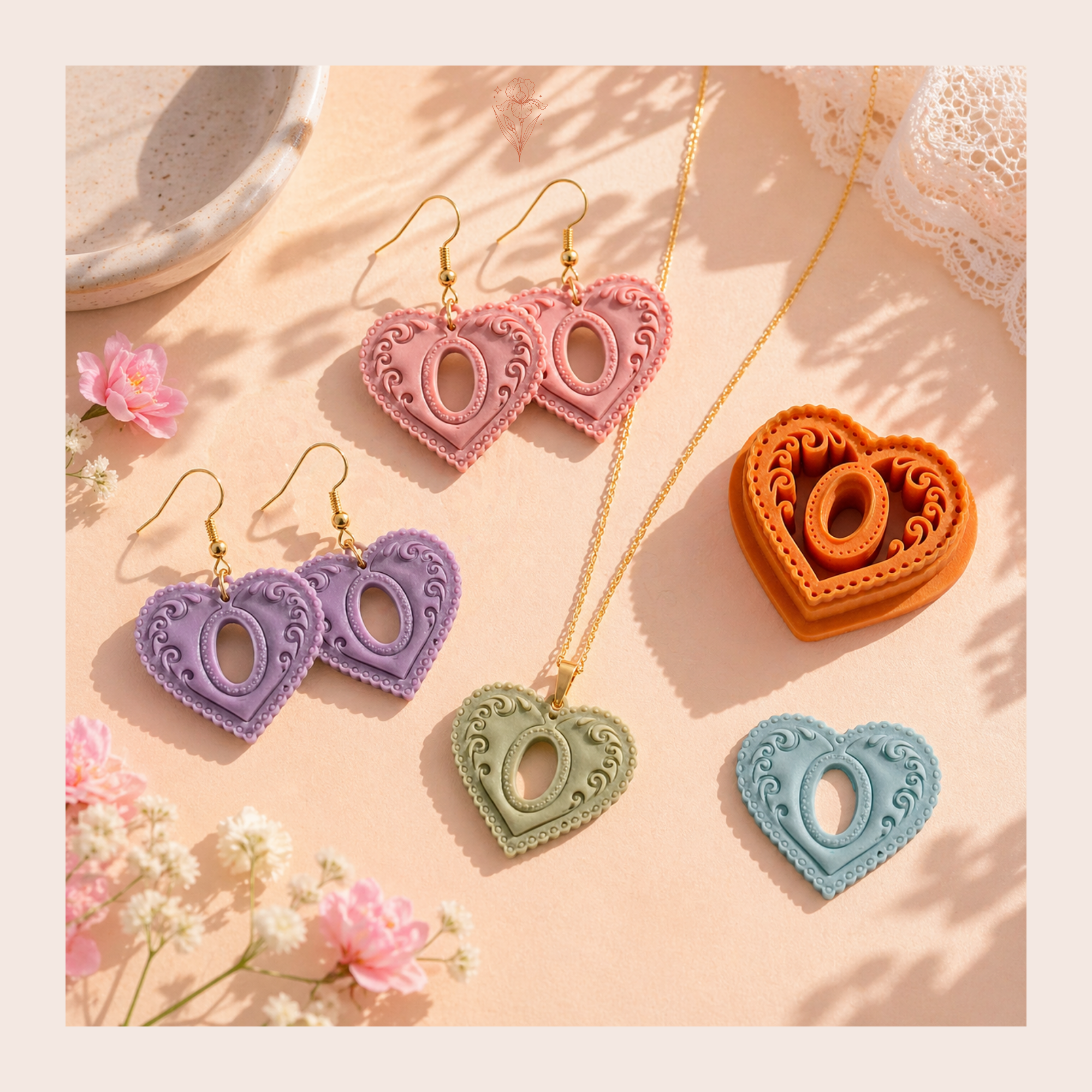 Heart Frame 1 Polymer Clay Cutter 30–50mm | Romantic Earring Cutter | IrisCrafts7