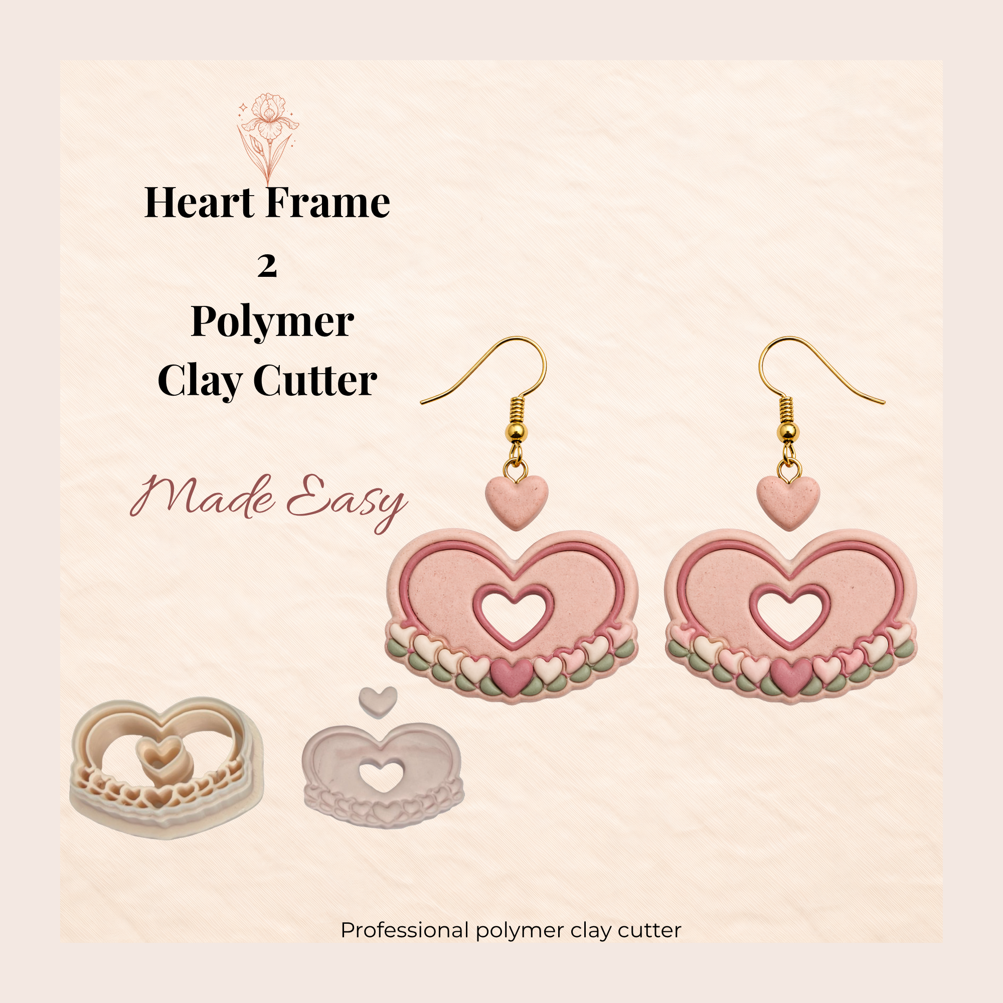 Heart Frame 2 Polymer Clay Cutter 30–50mm | Romantic Earring Cutter | IrisCrafts7