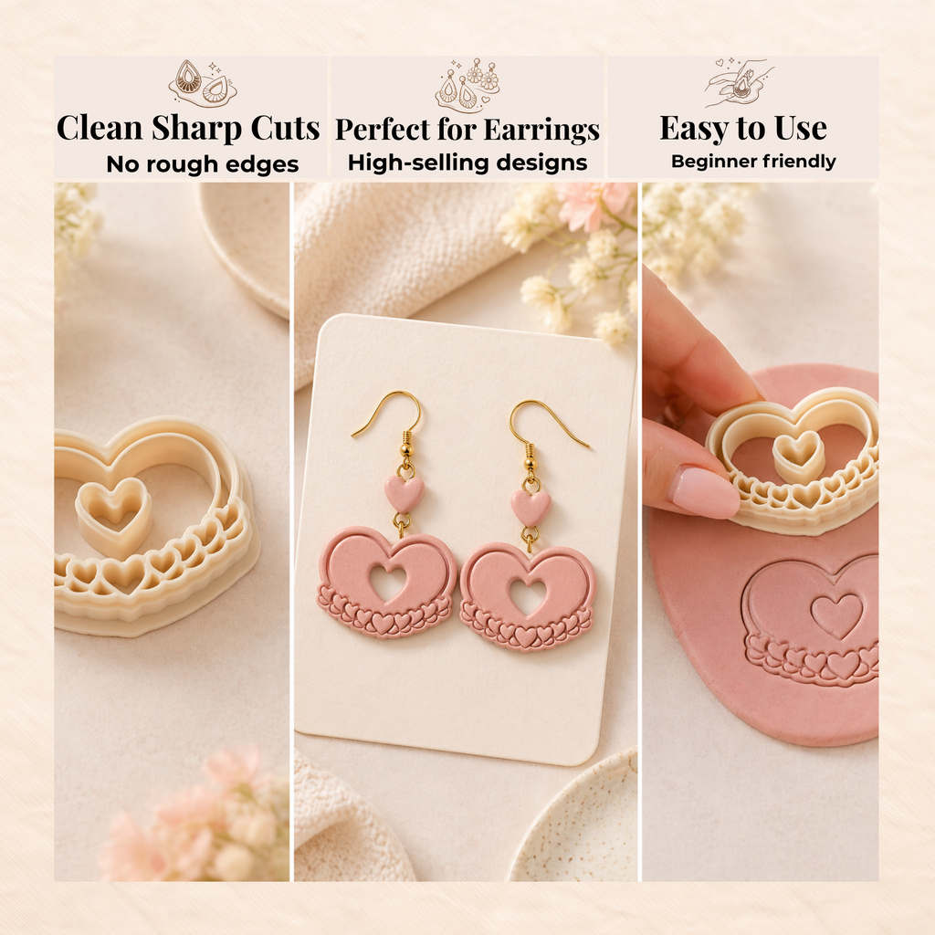 Heart Frame 2 Polymer Clay Cutter 30–50mm | Romantic Earring Cutter | IrisCrafts7