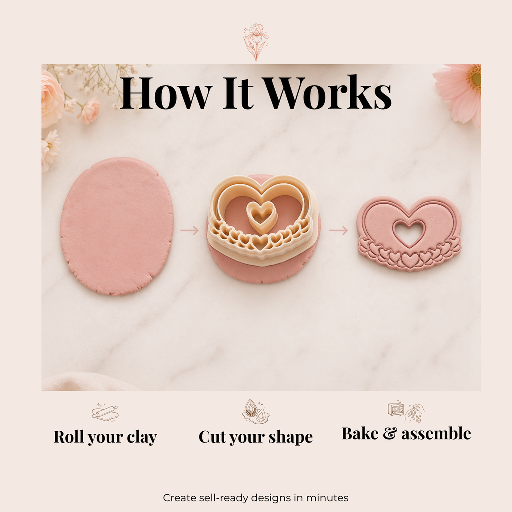 Heart Frame 2 Polymer Clay Cutter 30–50mm | Romantic Earring Cutter | IrisCrafts7