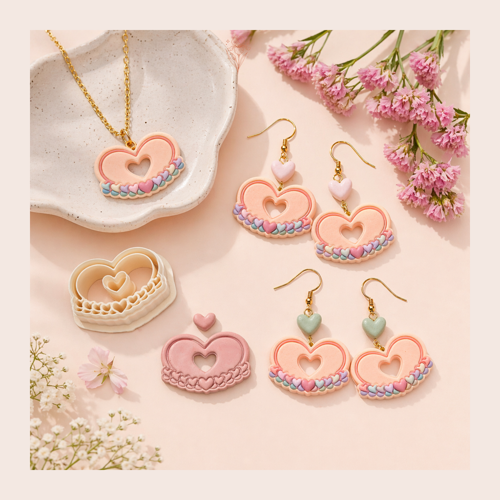 Heart Frame 2 Polymer Clay Cutter 30–50mm | Romantic Earring Cutter | IrisCrafts7